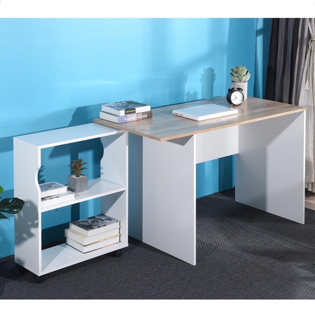 47.4" L Computer Desk with movable bookcase, oak & white