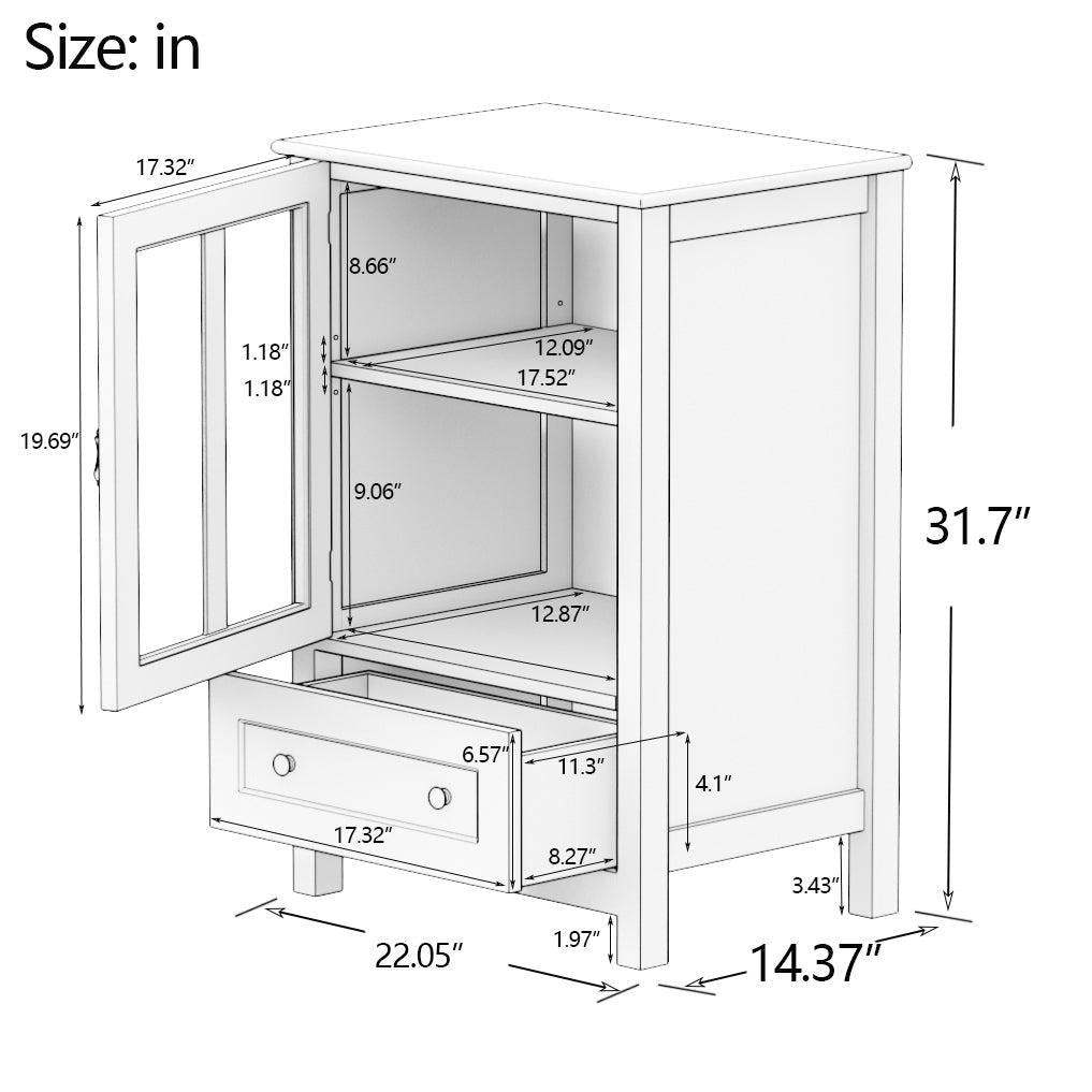 BuffetStorage cabinet with single glass doors and unique bell handle