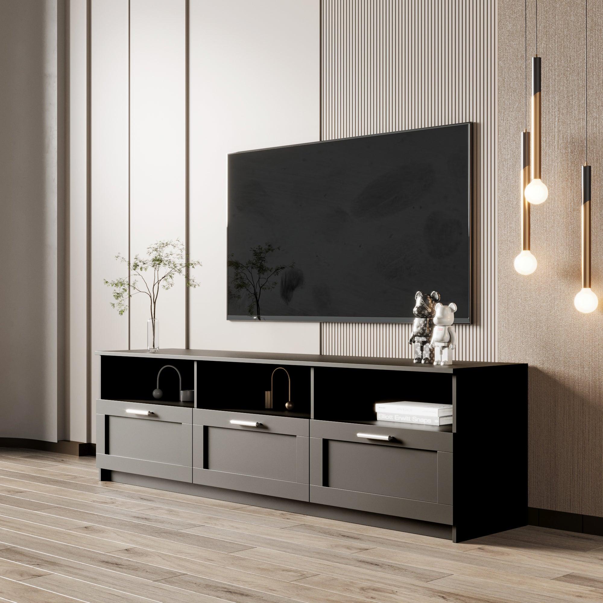 BlackModern minimalist TV cabinet 80 inch TV stand, open locker Living Room Bedroom