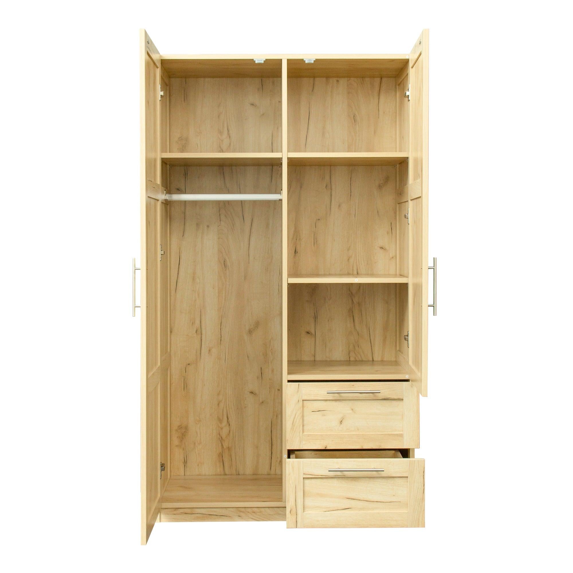 High wardrobe and kitchen cabinet with 2 doors, 2 drawers and 5Storage spaces,Oak