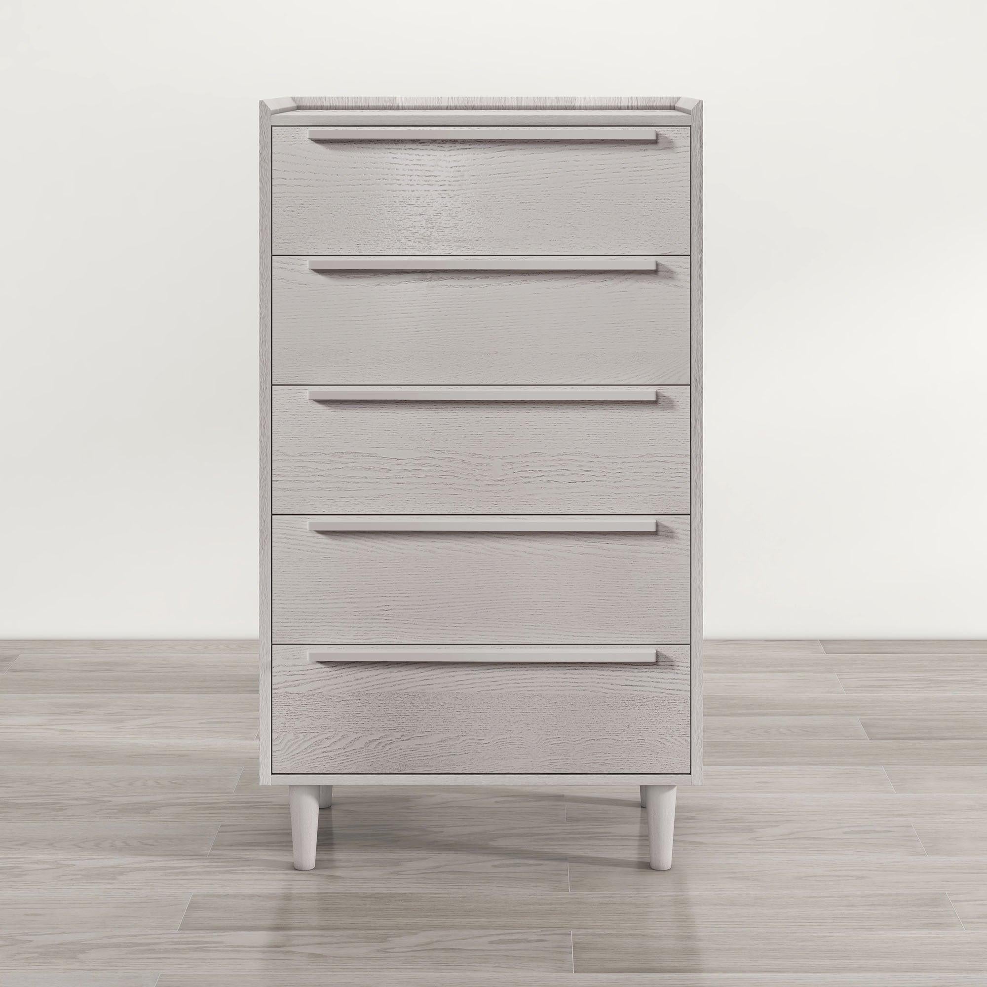 Modern Style Manufactured Wood 5-Drawer Chest with Solid Wood Legs, Stone Gray