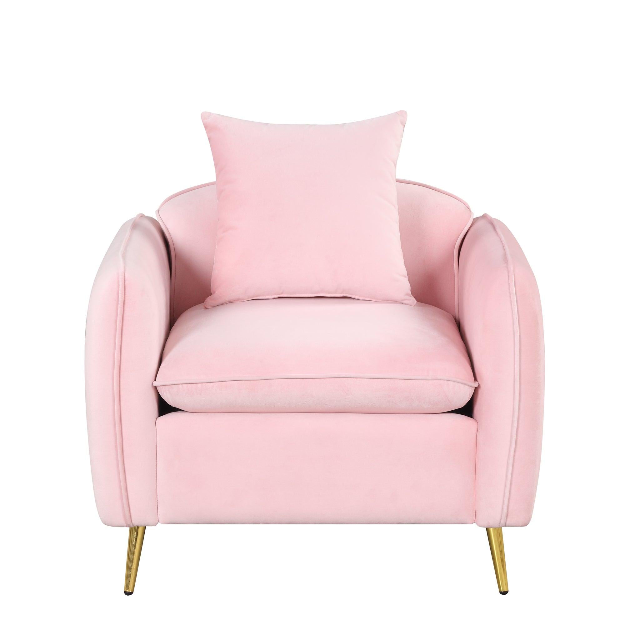 35.2"Modern Accent Chair,Single Sofa Chair with Ottoman Foot Rest and Pillow for Living Room Bedroom Small Spaces Apartment Office,Pink