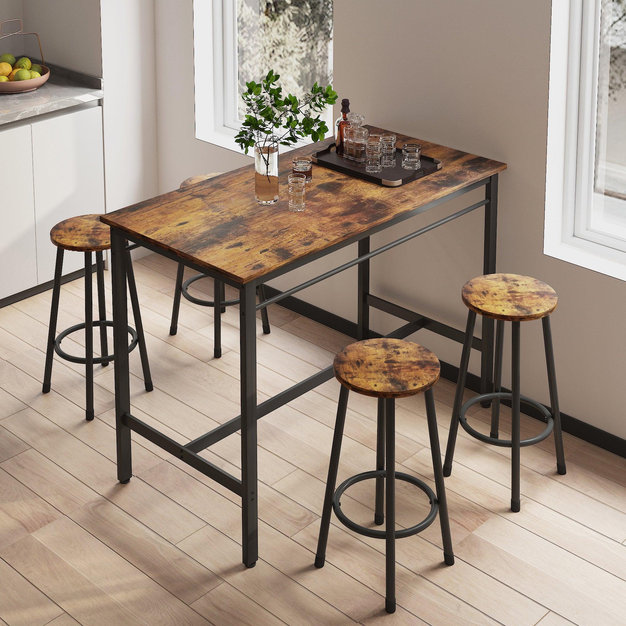 5-Piece Kitchen Counter Height Table Set, Bar Table with 4 Stools (Rustic Brown) image