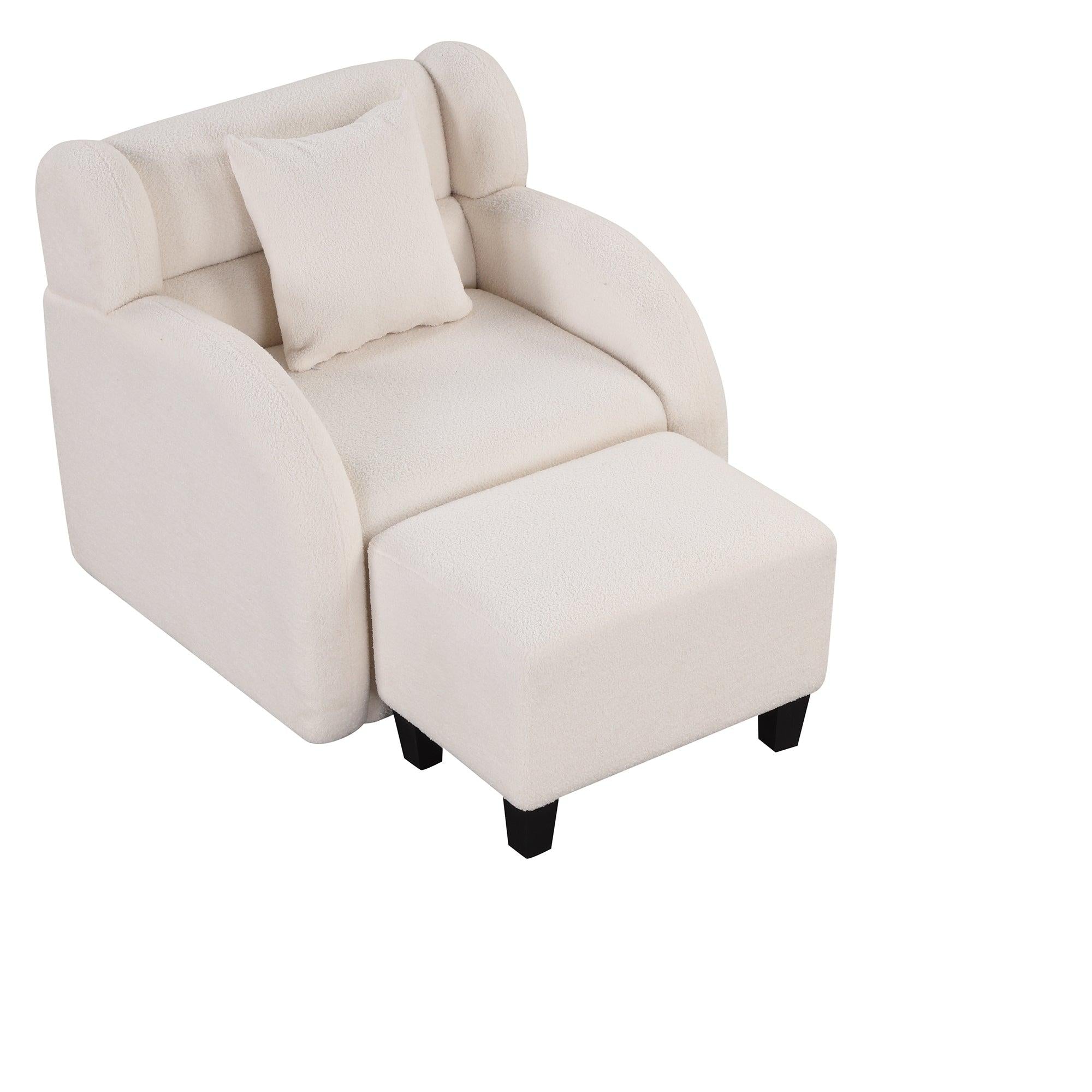 Swivel Accent Chair with Ottoman, Teddy Short Plush Particle Velvet Armchair,360 Degree Swivel Barrel Chair with footstool for Living Room, Hotel, Bedroom, Office, Lounge,White