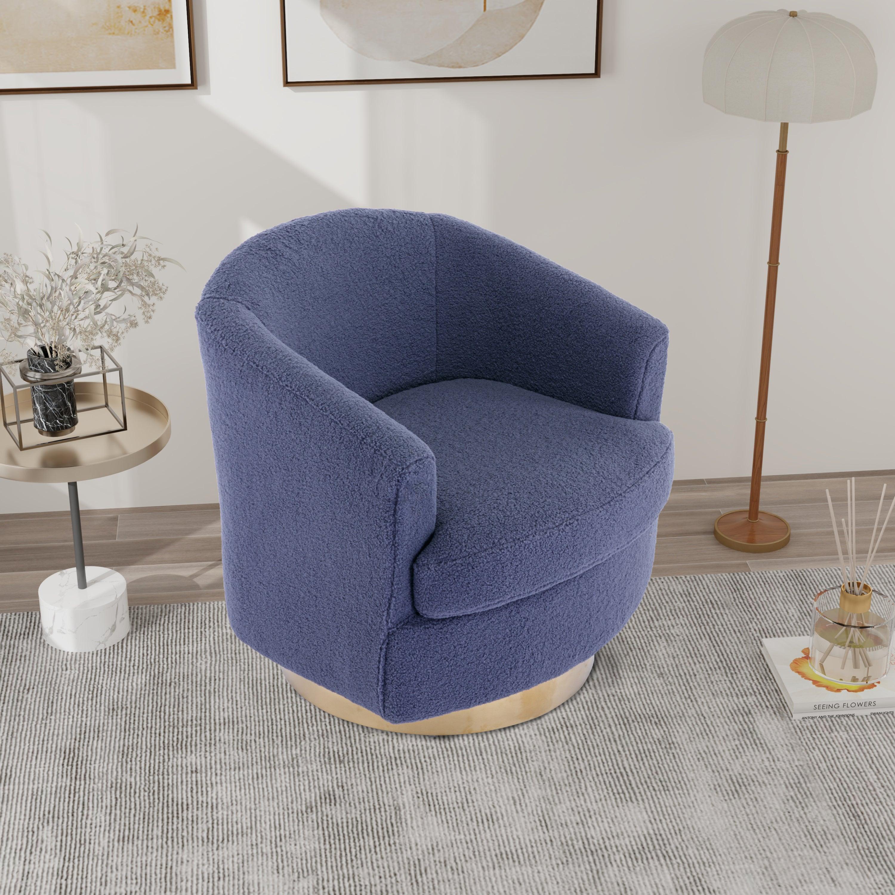 30.7''W Boucle Swivel Accent Barrel ChairModern Comfy Sofa With Gold Stainless Steel Base for Living Room, 360 Degree Club Arm Chair for Nursery Bedroom Living Room Lounge Hotel (Navy Boucle)