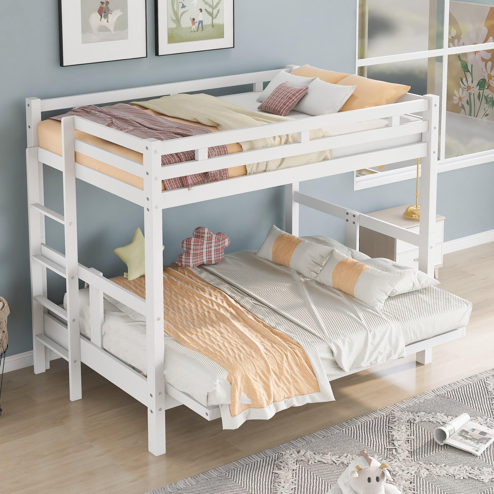 Twin over Full Bunk Bed,Down Bed can be Converted into Daybed,White