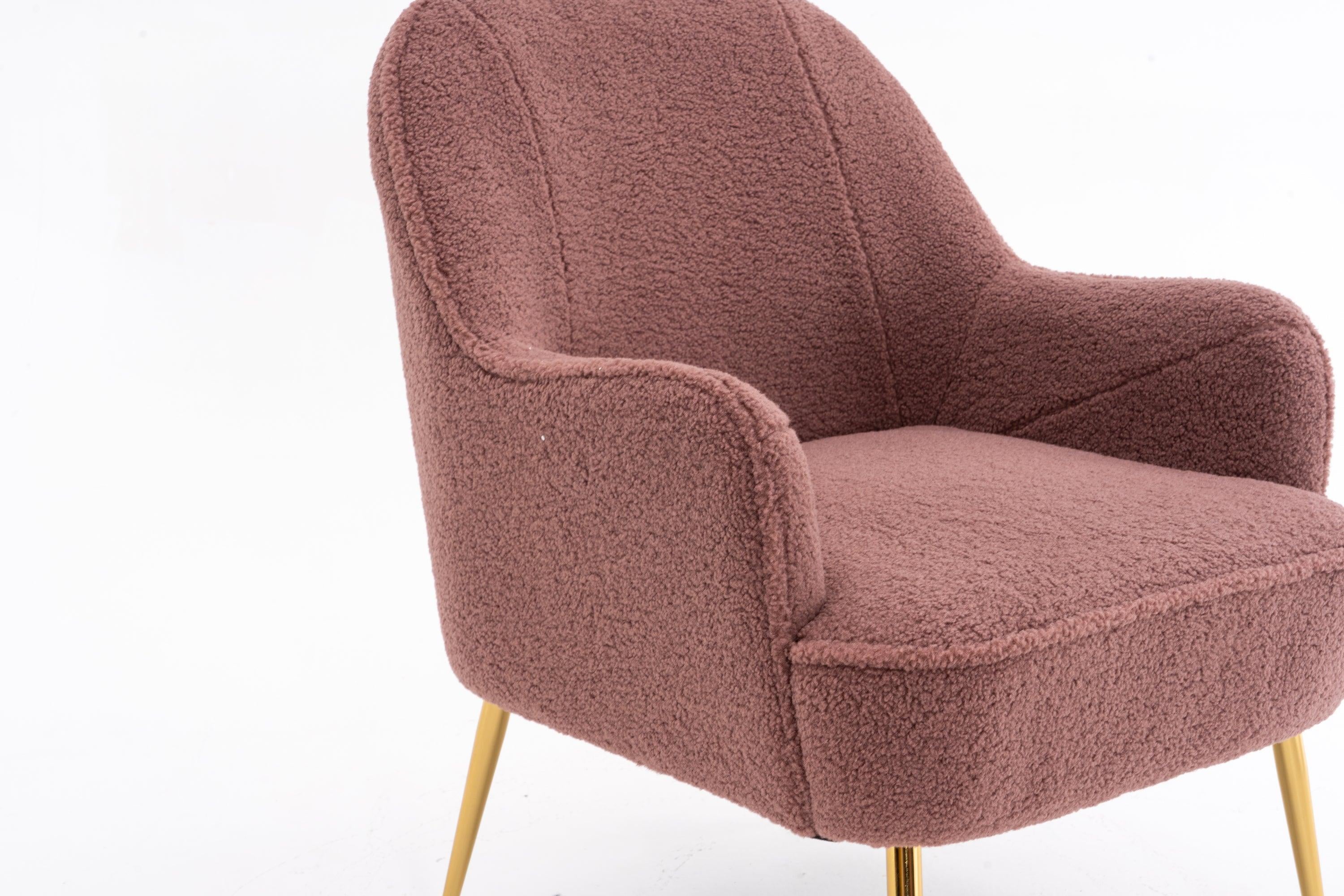 Modern Soft Teddy fabric Red Ergonomics Accent Chair Living Room Chair Bedroom Chair Home Chair With Gold Legs And Adjustable Legs For Indoor Home