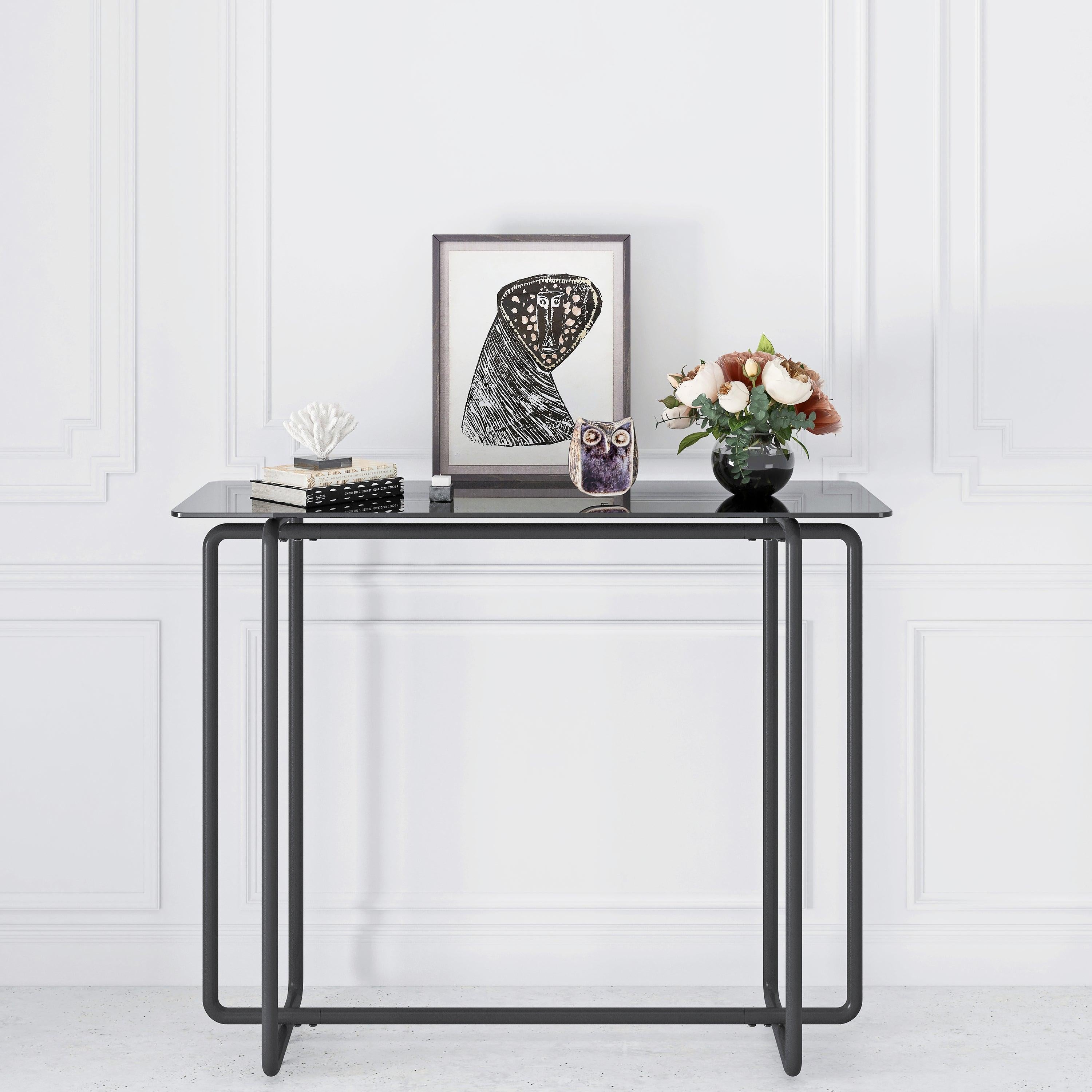 Console Table single layer tempered glass rectangular porch table black leg double tempered glass tea table,Black image