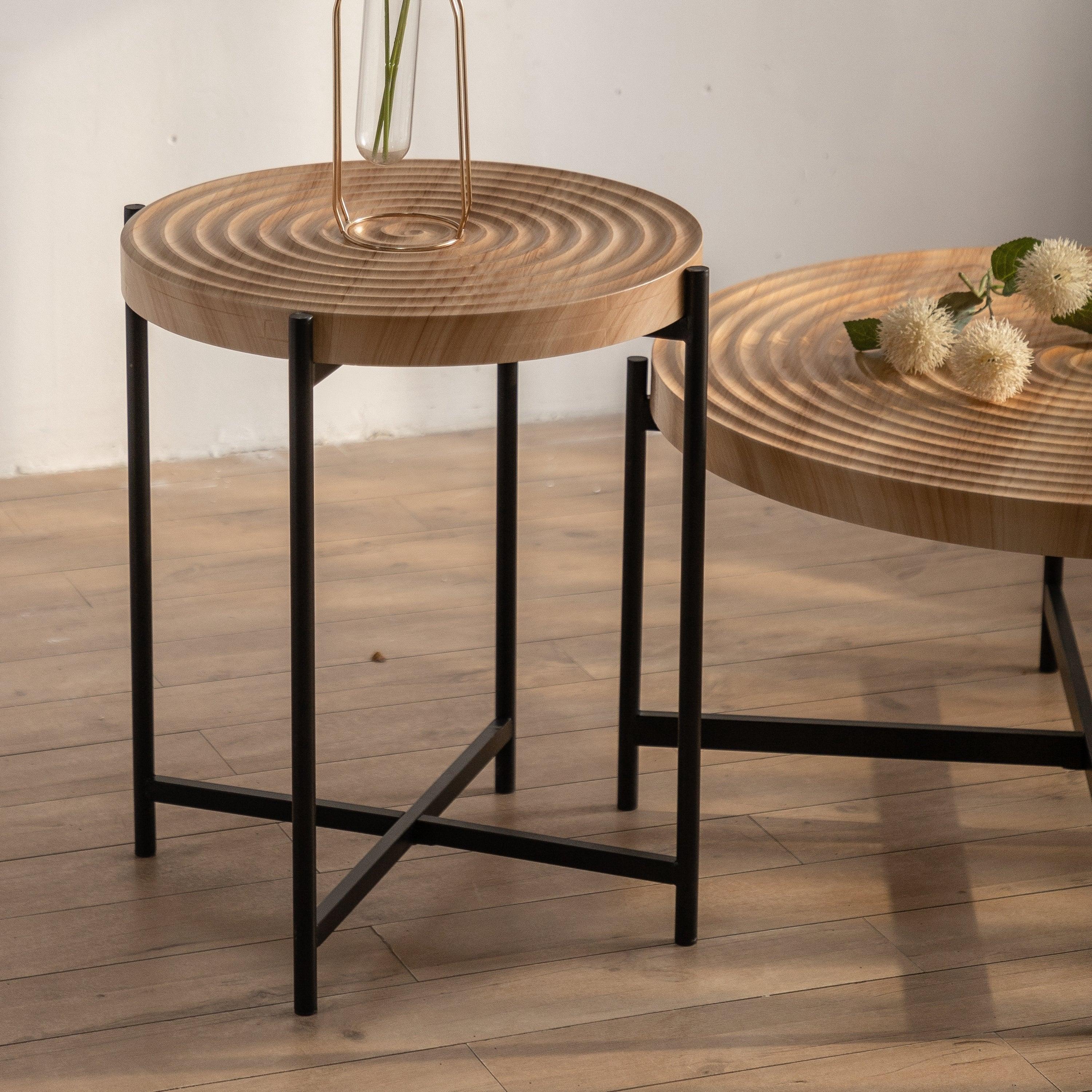 20.47"Modern  Thread Design Round Coffee Table ,  MDF  Table Top with Cross Legs Metal Base