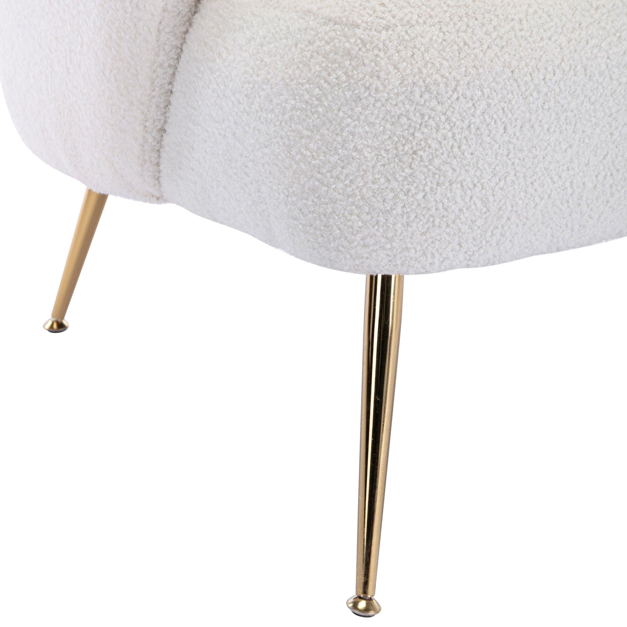 Cozy Teddy Fabric Arm Chair with Sloped High Back and Contemporary Metal Legs ,White