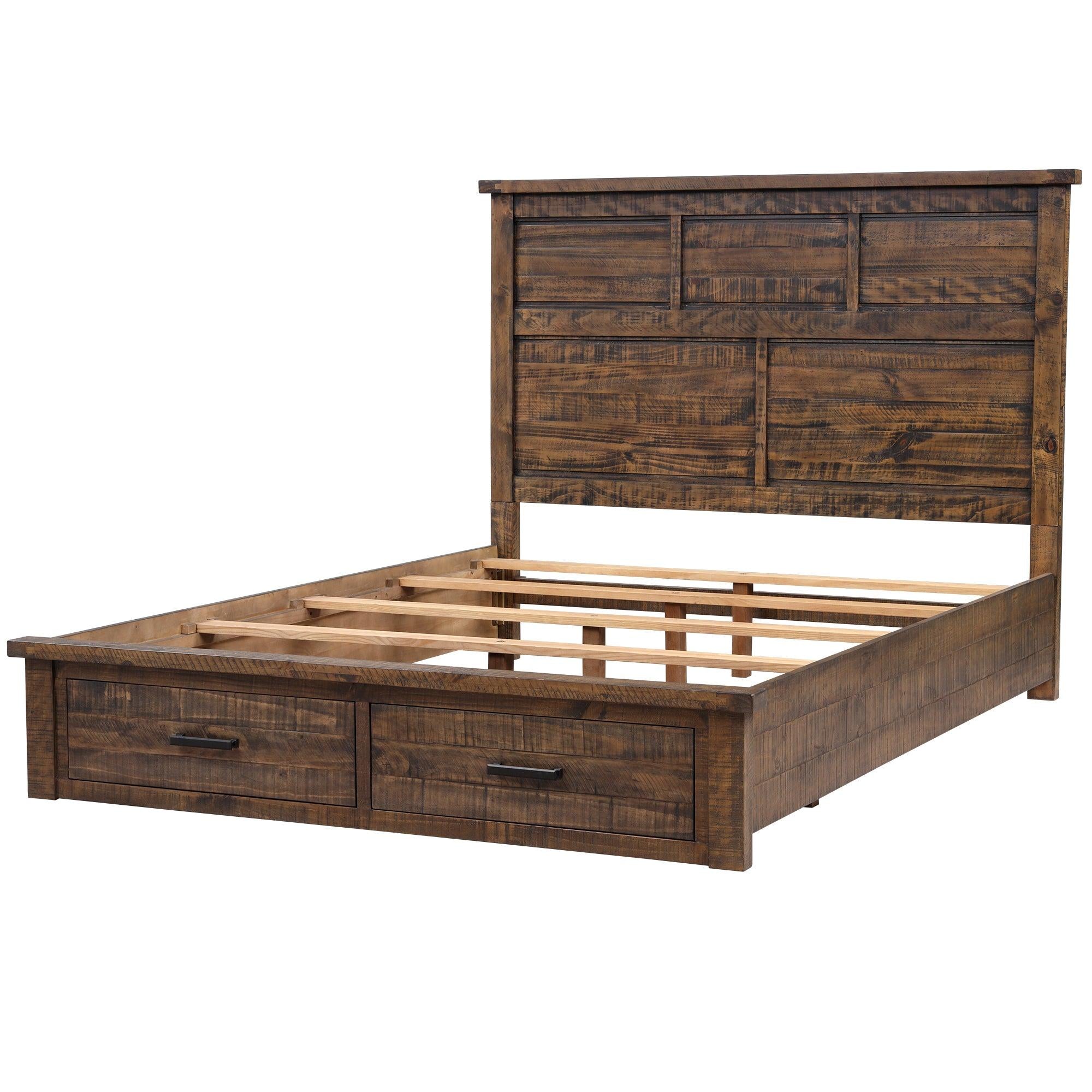 Rustic Reclaimed Solid Wood FramhouseStorage Queen Bed