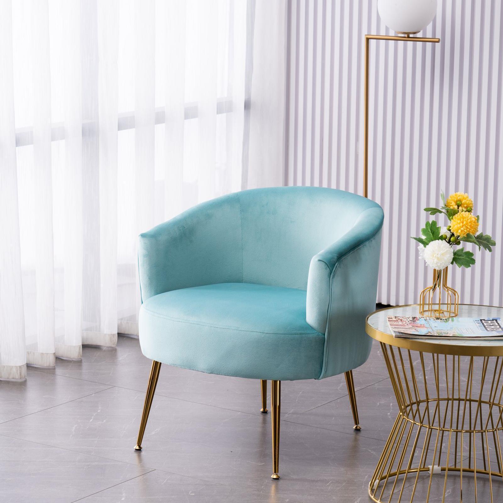 Velvet Accent Armchair Tub Chair With Gold Metal Legs, Cyan Blue image