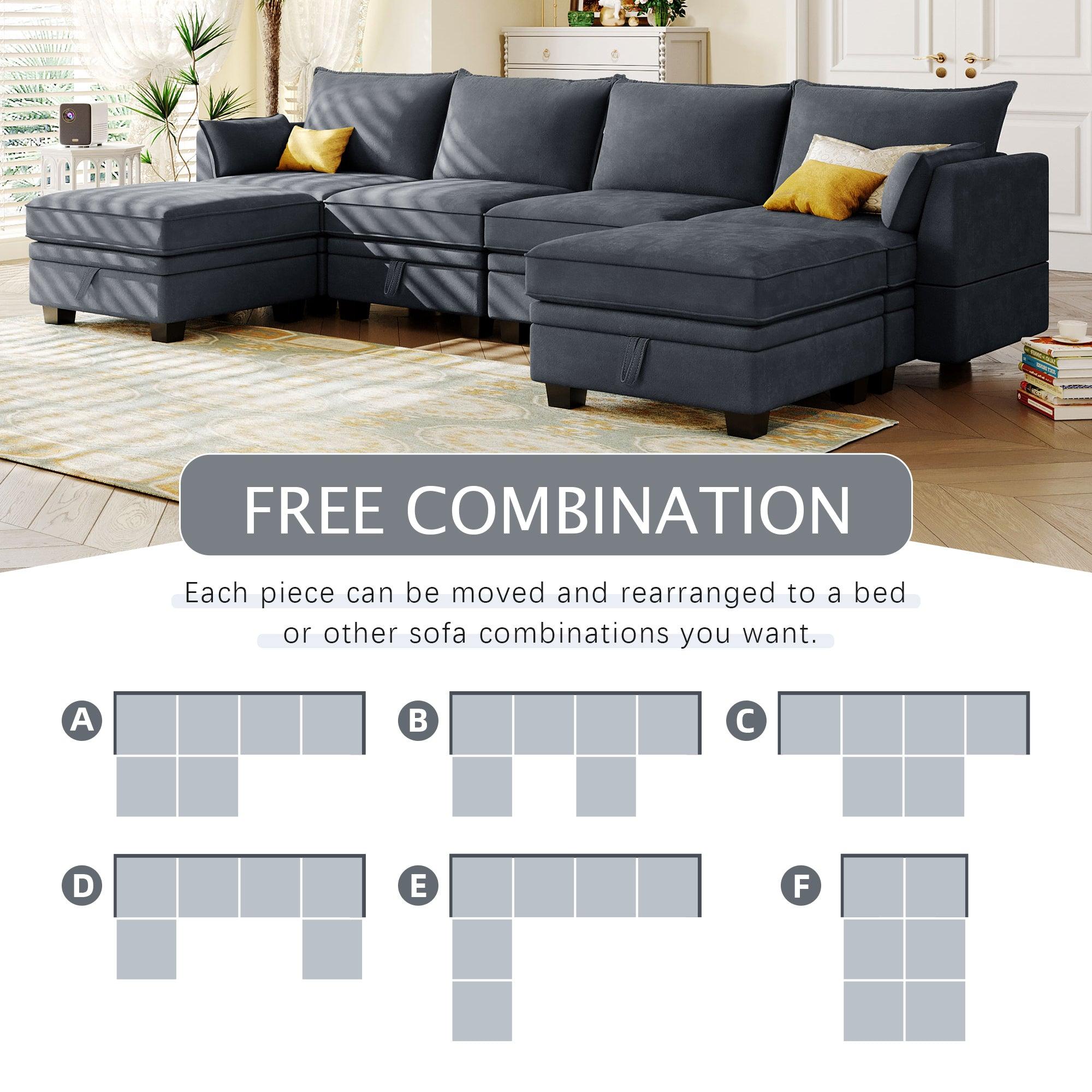 Modern Large U-Shape Modular Sectional Sofa,  Convertible Sofa Bed with Reversible Chaise for Living Room,Storage Seat