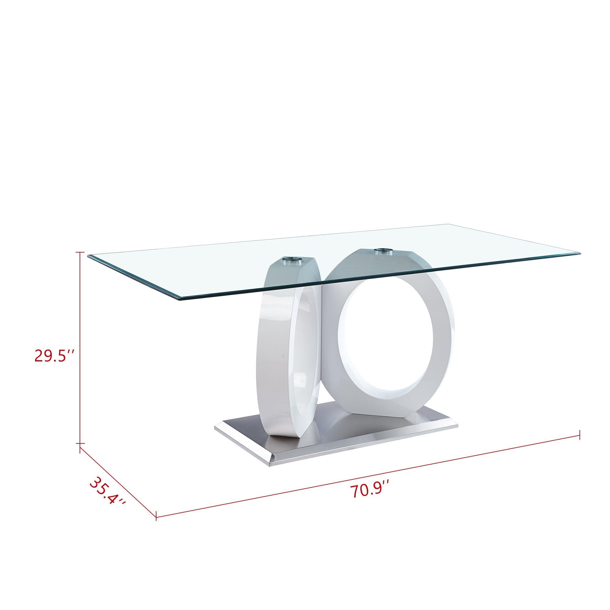 Modern Design Tempered Glass Dining Table with White MDF Middle Support and Stainless Steel Base