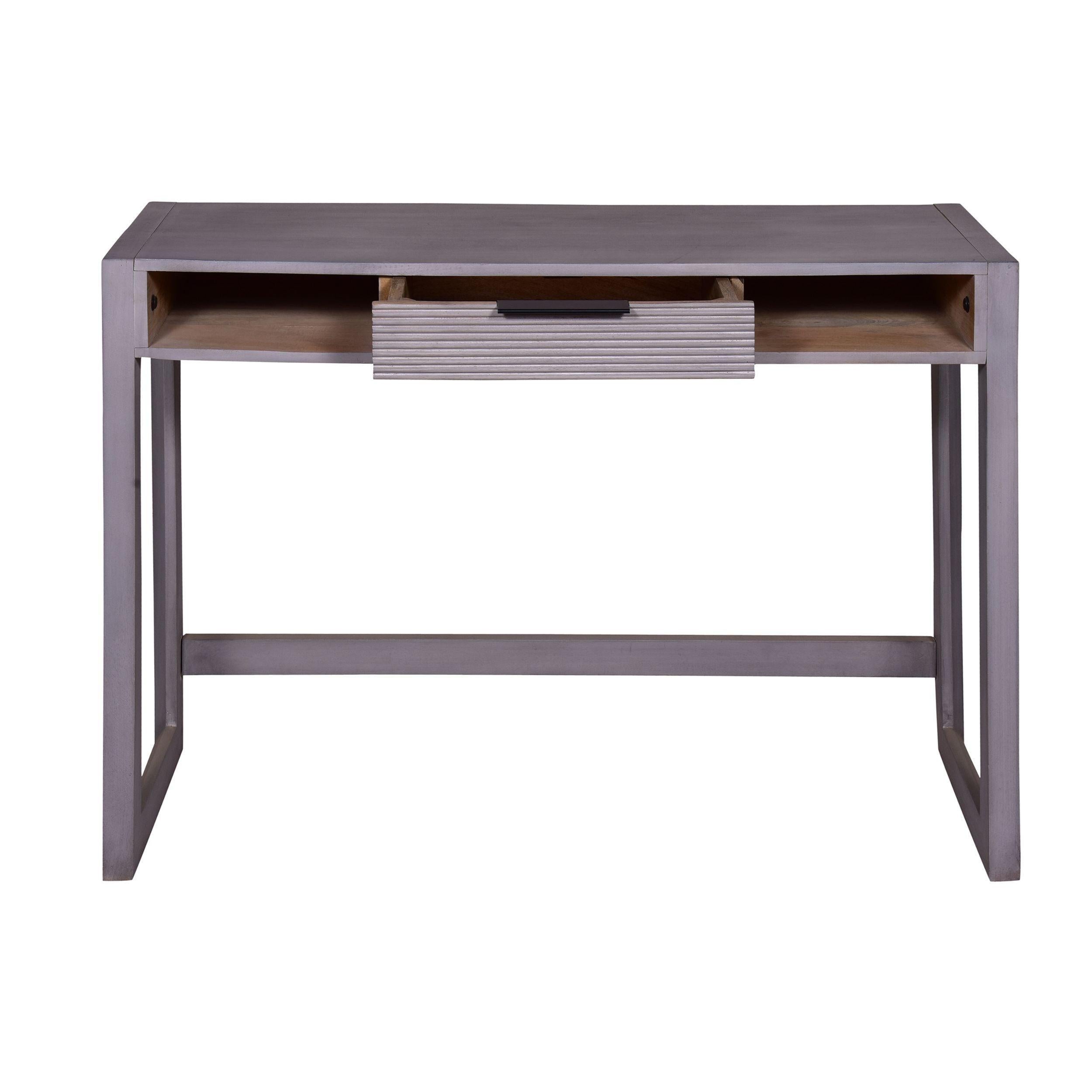 44 Inch Minimalist Single Drawer, MaWood, Entryway Console Table Desk, Textured Groove Lines, Gray