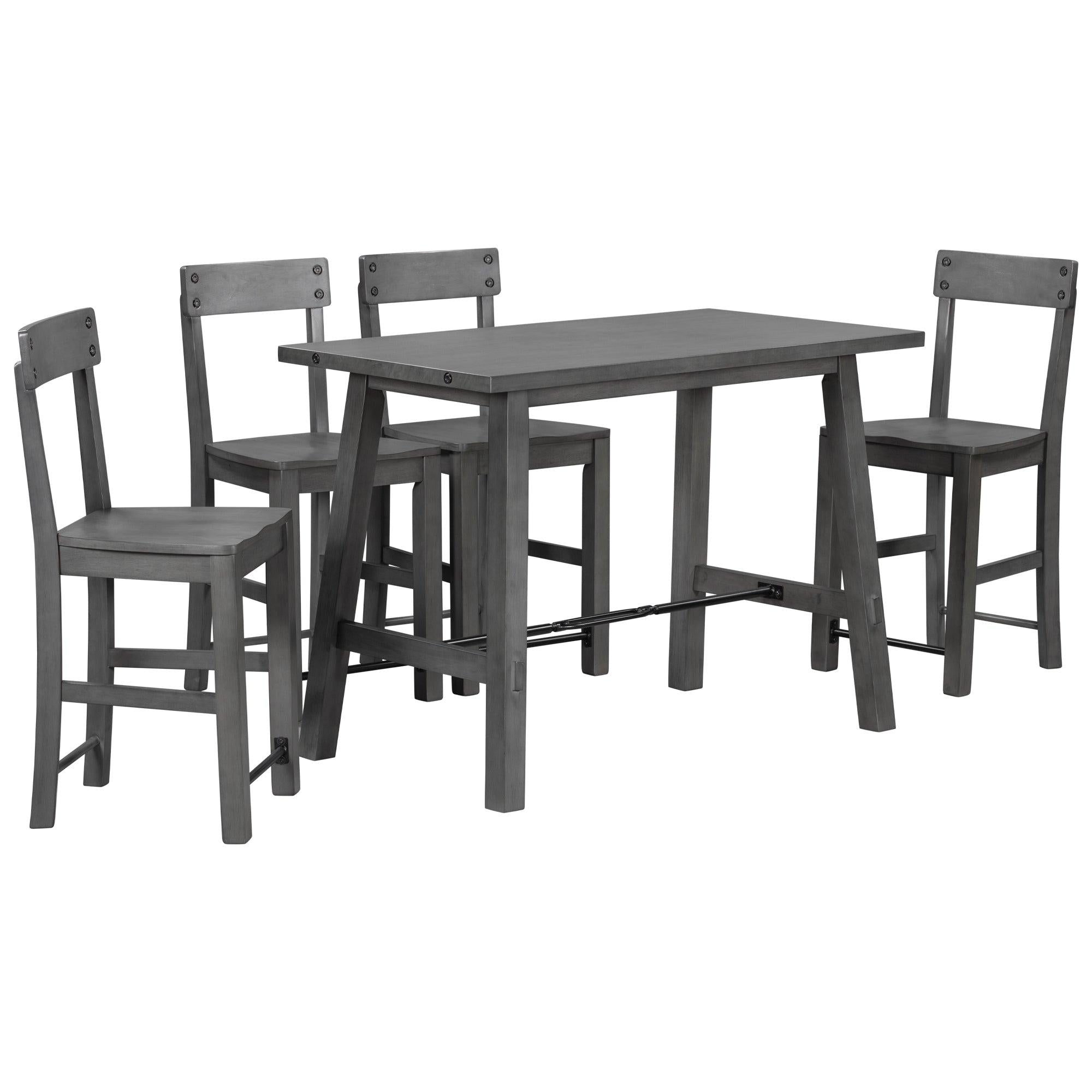 Minimalist industrial Style 5-Piece Counter Height Dining Table Set Solid Wood & Metal Dining Table with Four Chairs for Small Space (Gray)