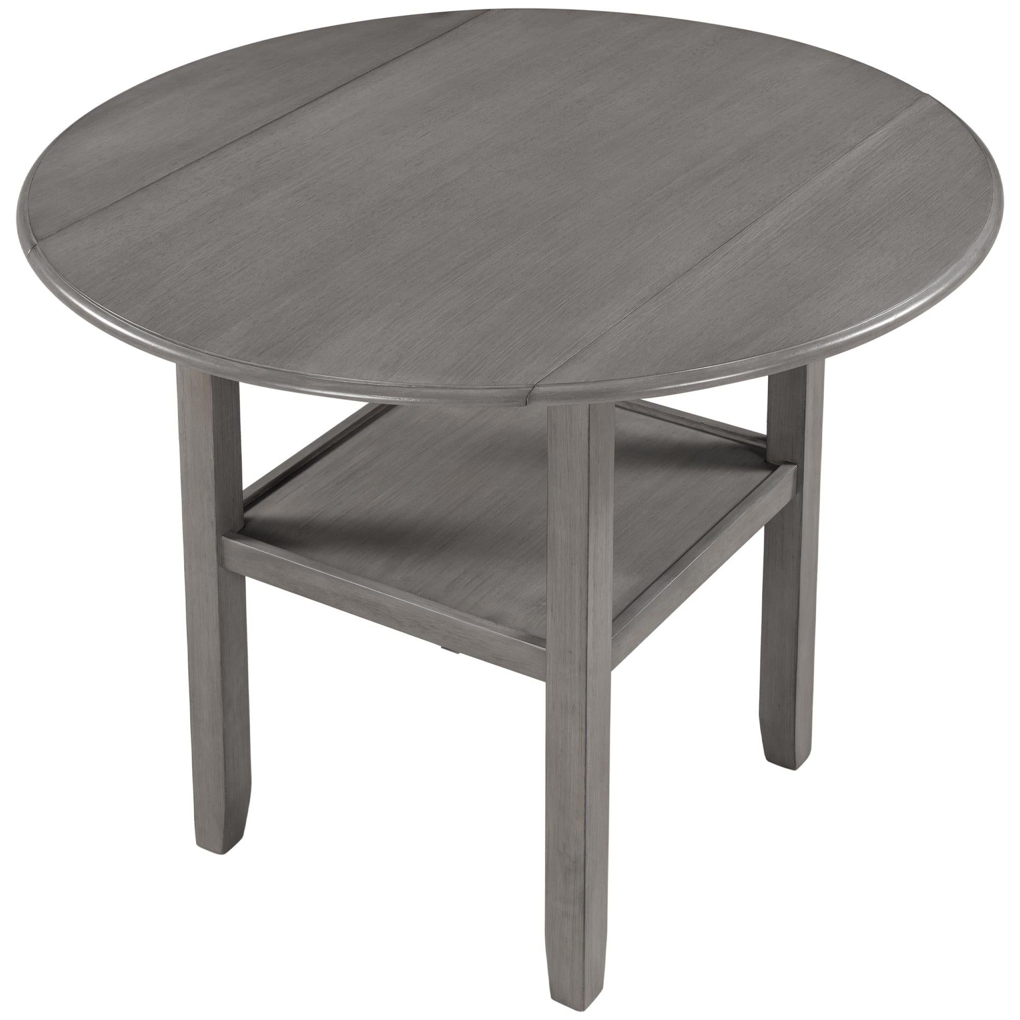 Farmhouse Round Counter Height Kitchen Dining Table with Drop Leaf  and One Shelf for Small Places, Gray