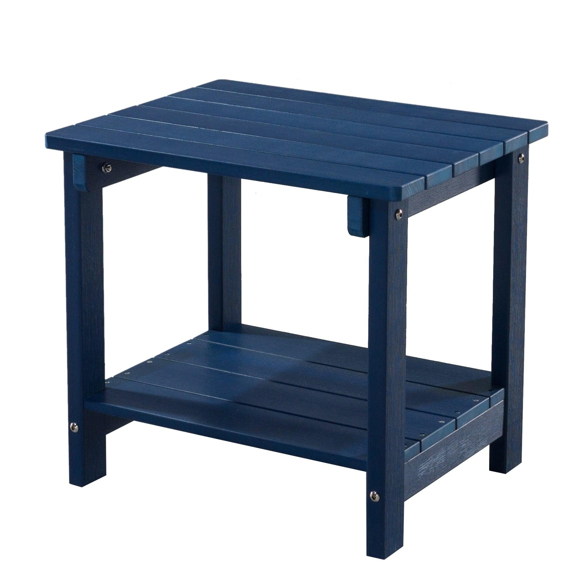 Key West Weather Resistant Outdoor Indoor Plastic Wood End Table, Patio Rectangular Side table, Small table for Deck, Backyards, Lawns, Poolside, and Beaches, Blue