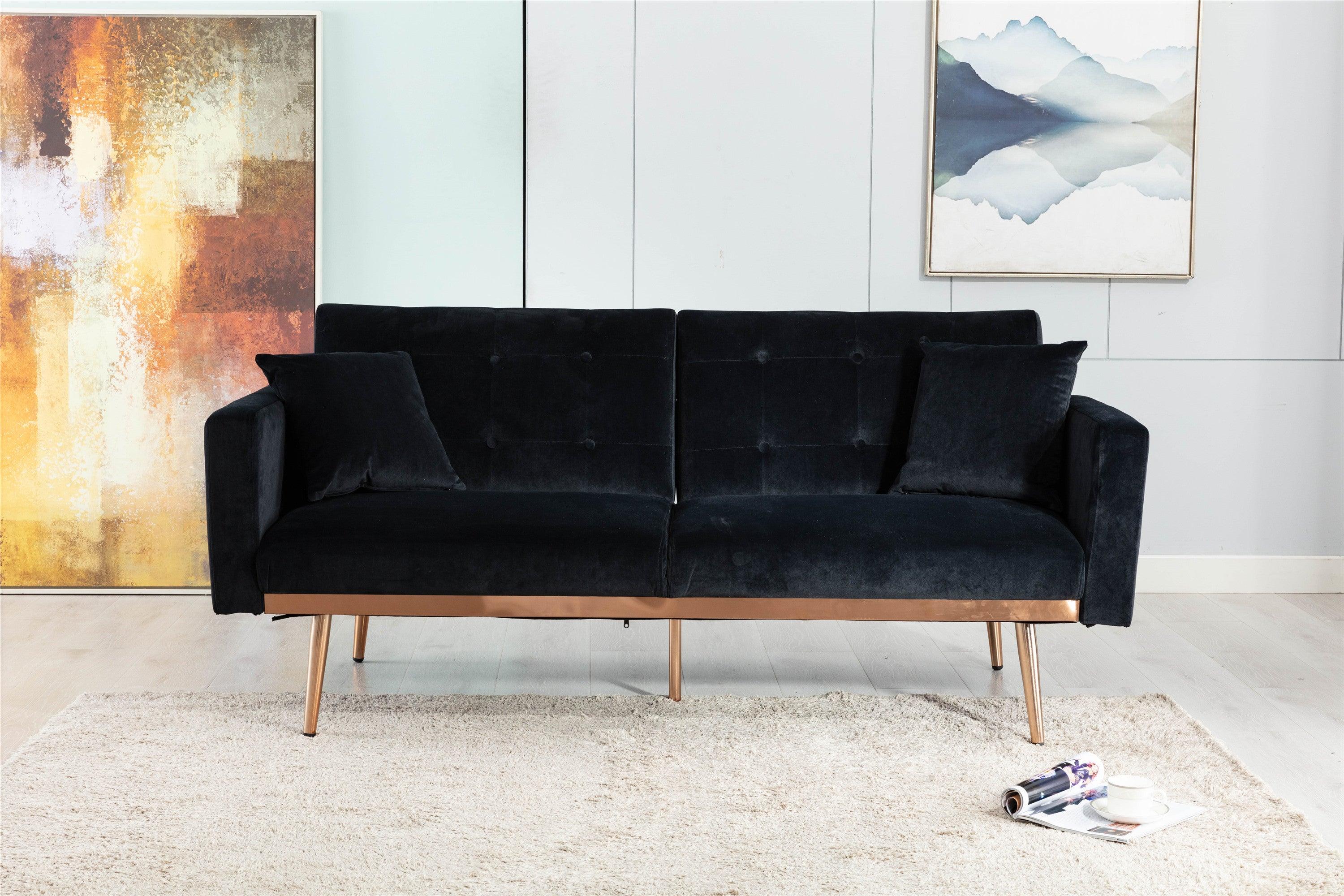 Velvet  Sofa , Accent sofa .loveseat sofa with rose gold metal feet  and  Black  Velvet image