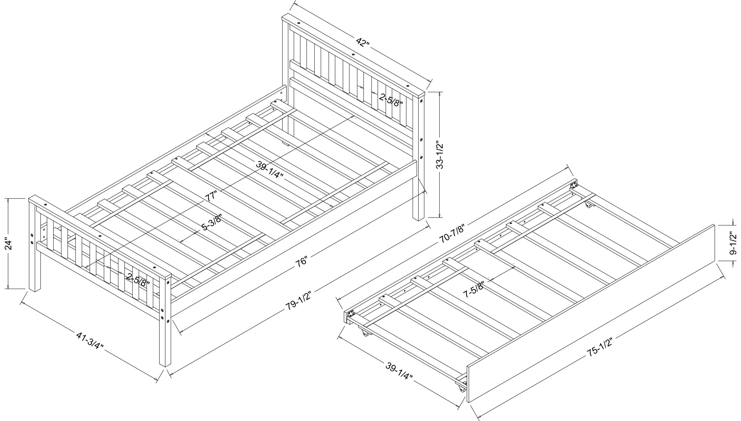 Twin Bed with Trundle, Platform Bed Frame with Headboard and Footboard, for Bedroom Small Living Space,No Box Spring Needed,White