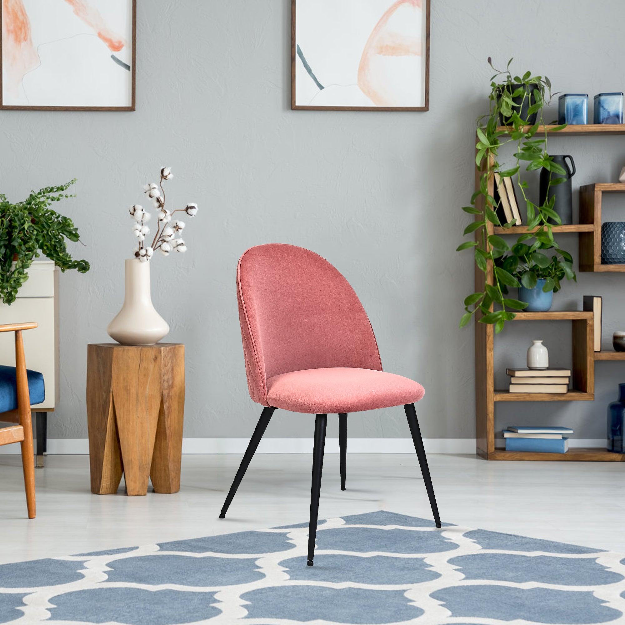 Dining Chair, Pink Velvet, Metal Black legs, Set of 2 Side Chairs image