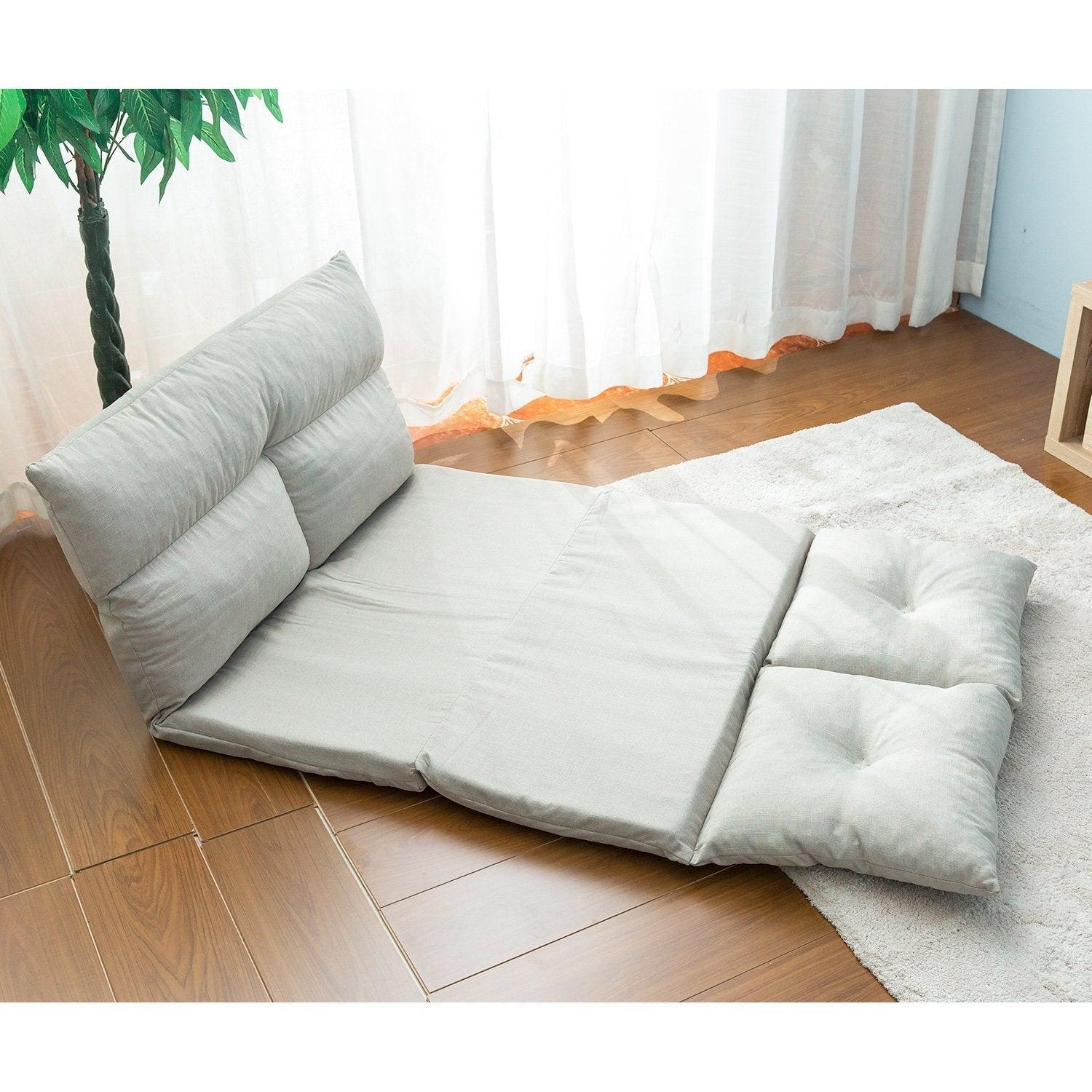 Fabric Folding Chaise Lounge Floor Sofa(Gray)