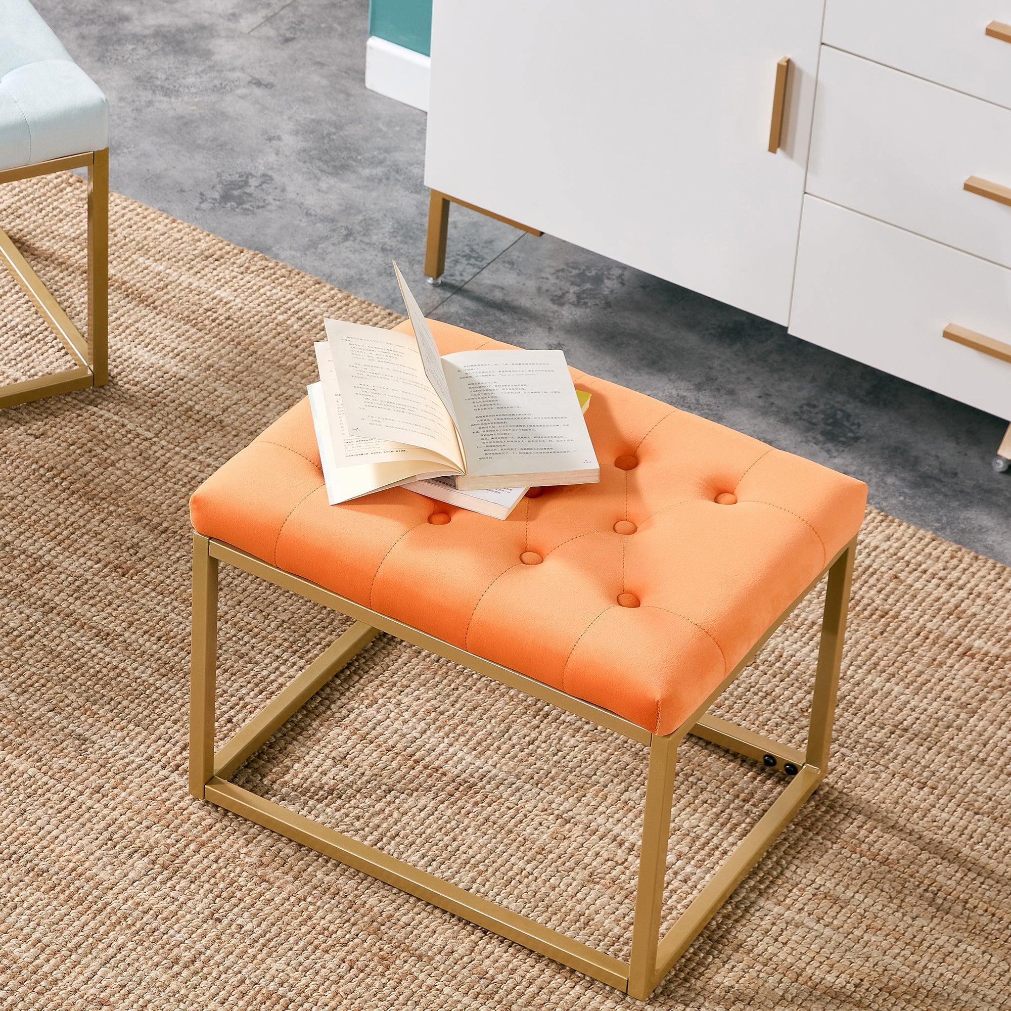 Chair VelvetShoe Changing Stool, Orange Footstool, Square Vanity Chair, Sofa stool,Makup Stool .Vanity Seat ,Rest stool. Piano Bench .Suitable for Clothes Shop,Living Room