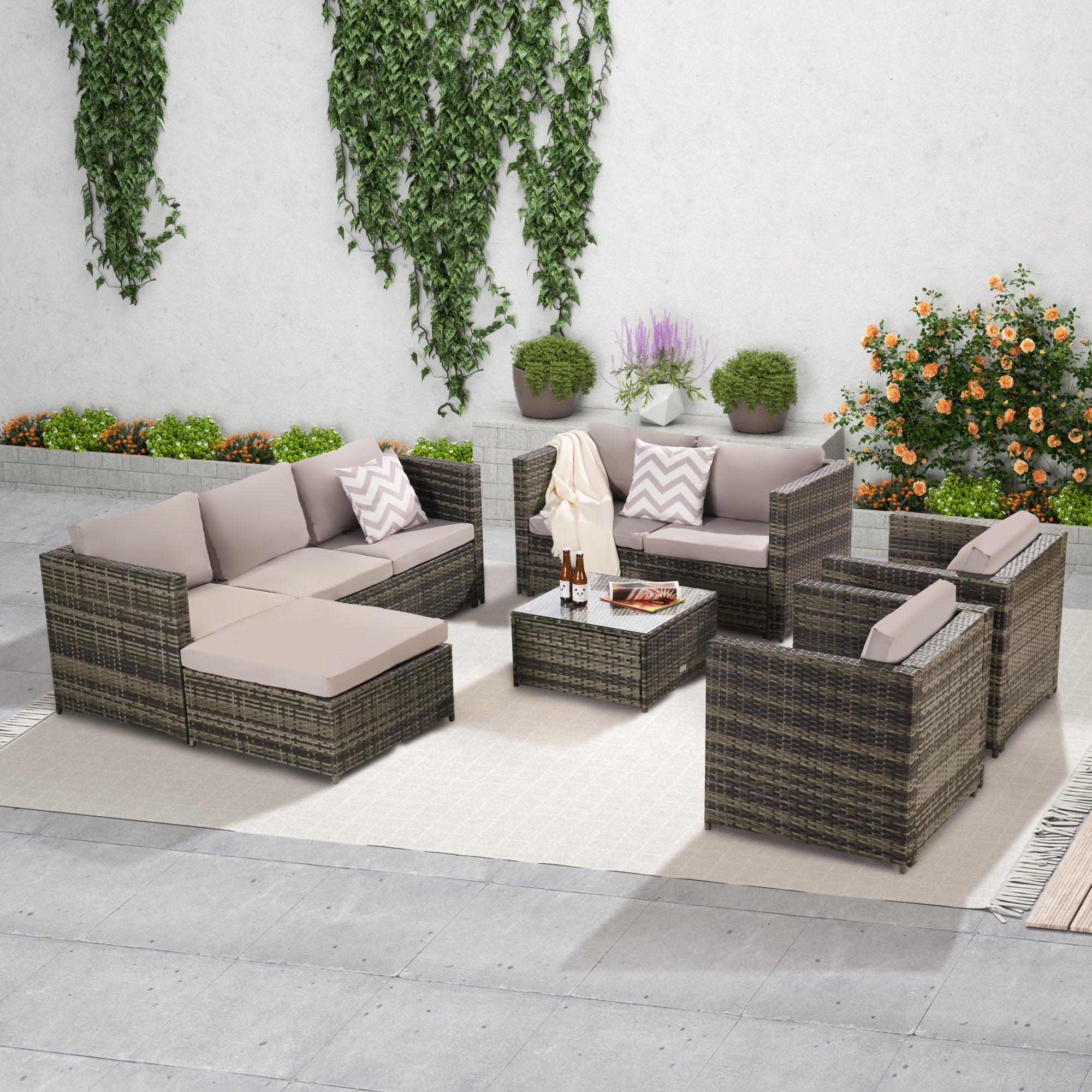 6 PIECES OUTDOOR FURNITUREPRODUCT RATTAN SOFA AND TALBE SET GRAY CUSHION