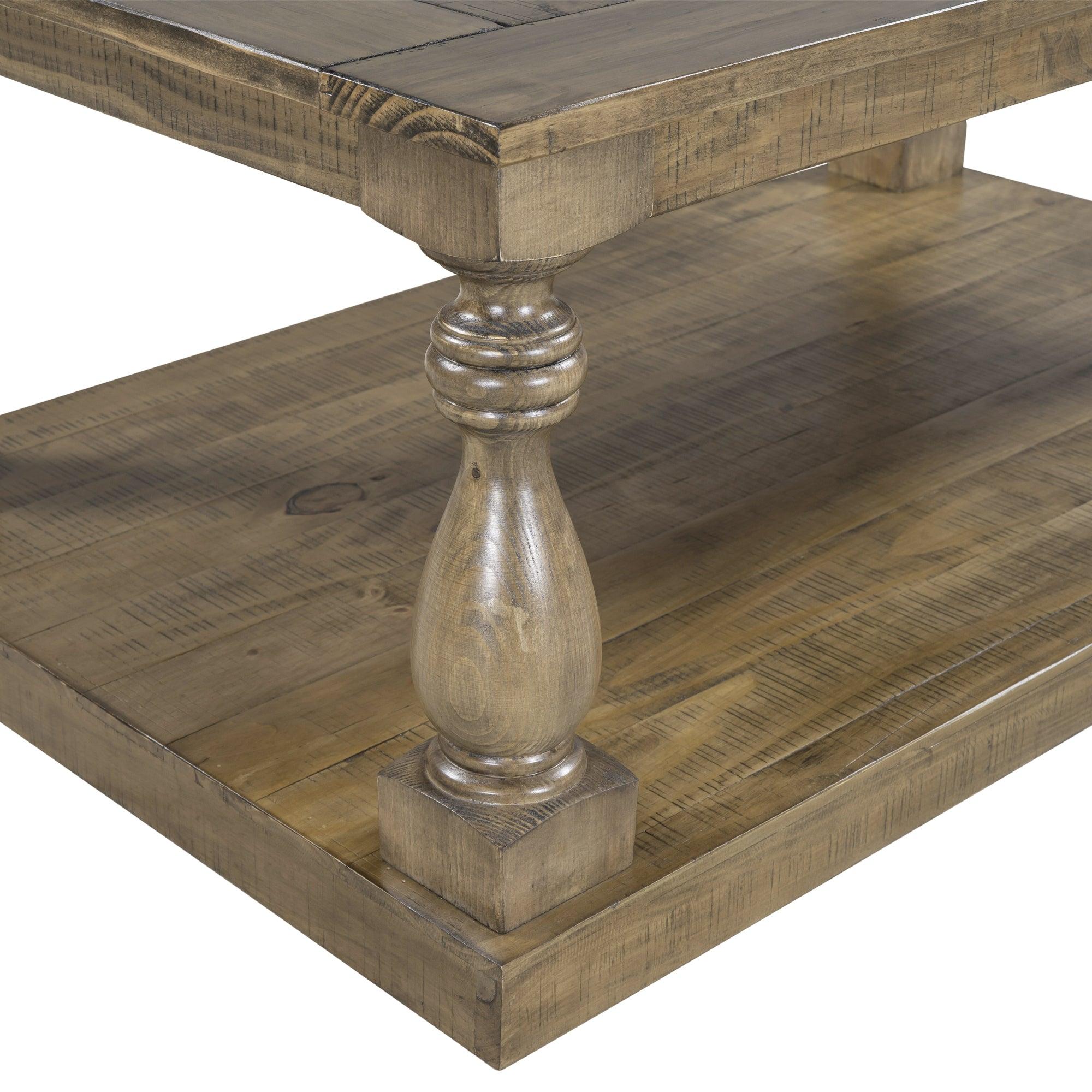 Rustic Floor Shelf Coffee Table withStorage,Solid Pine Wood (As same As WF287269AAD)