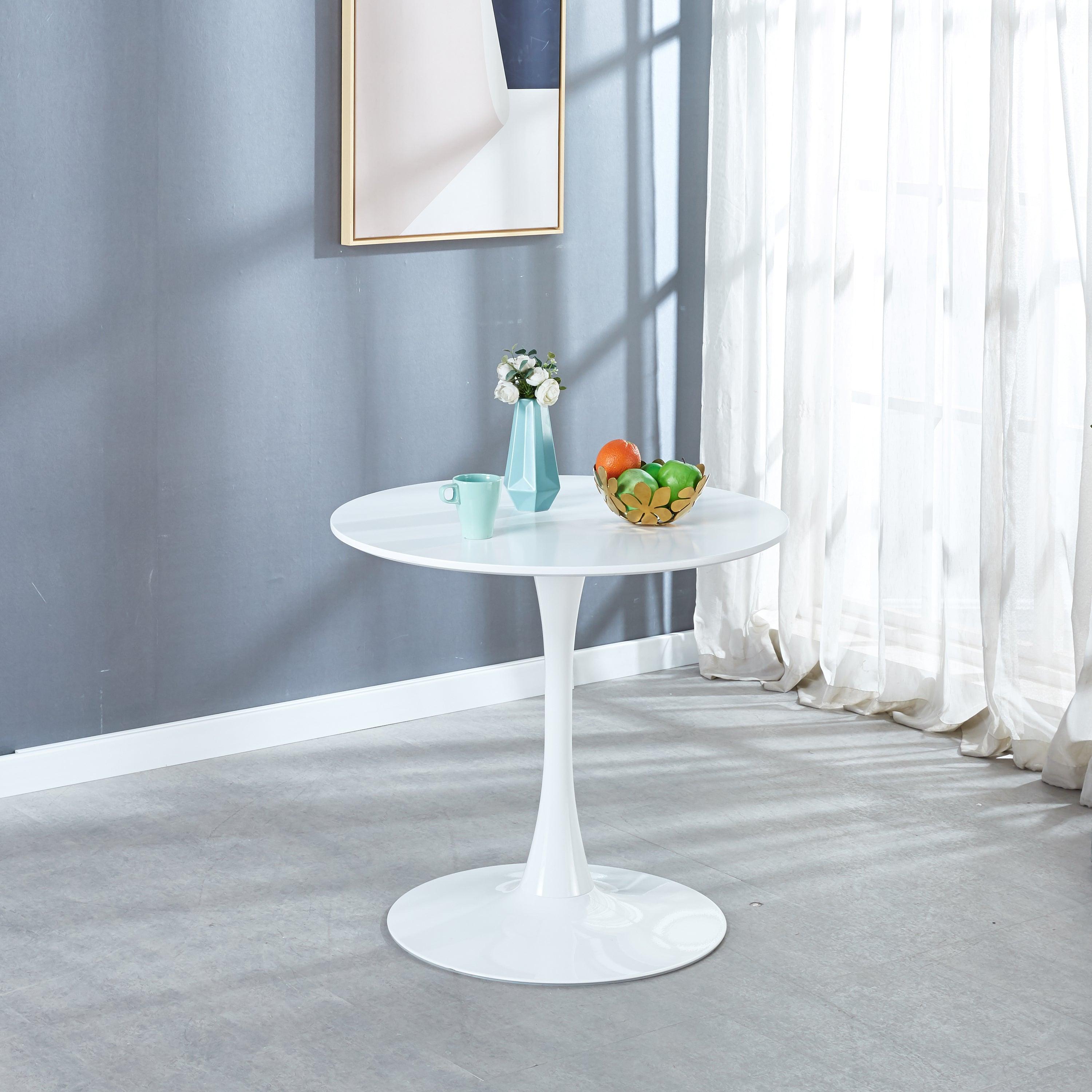 31.5"White Tulip Table Mid-century Dining Table for 2-4 people With Round Mdf Table Top, Pedestal Dining Table, End Table Leisure Coffee Table image