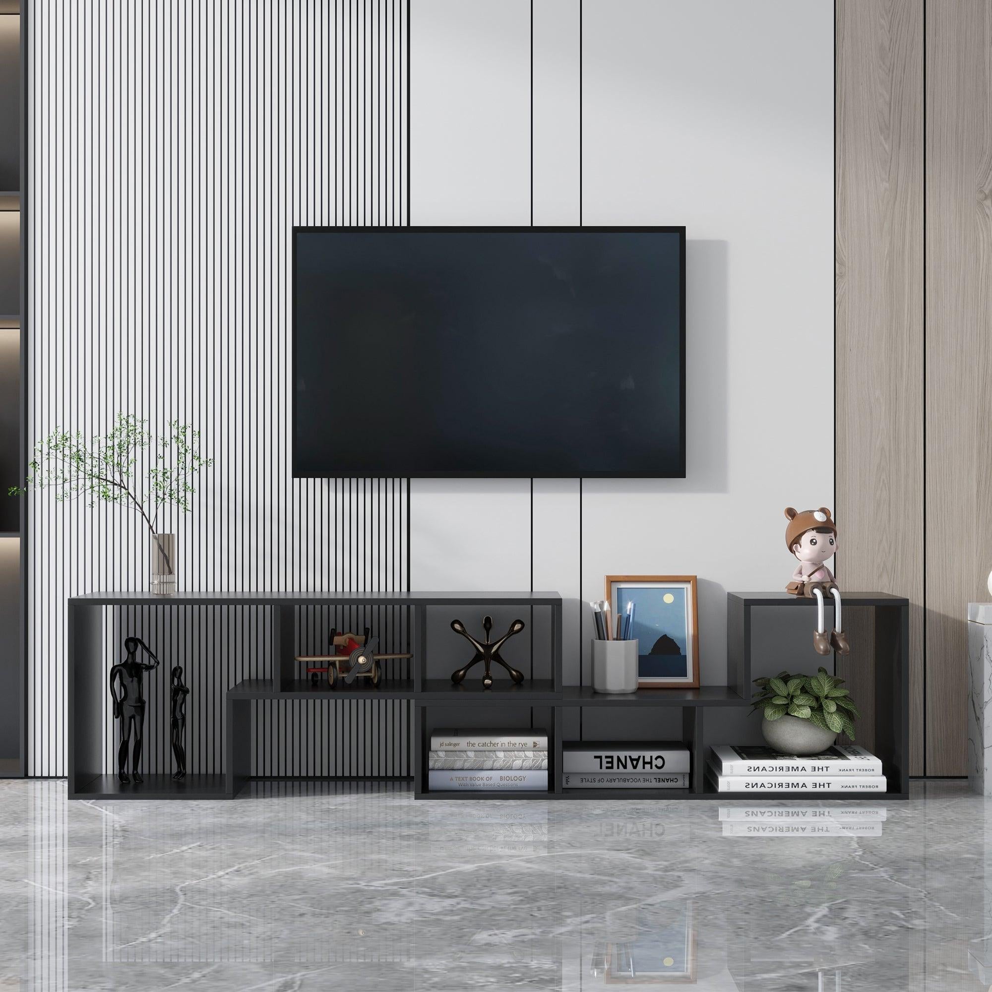 Double L-Shaped TV Stand，Display Shelf ，Bookcase for Home Furniture,Black image