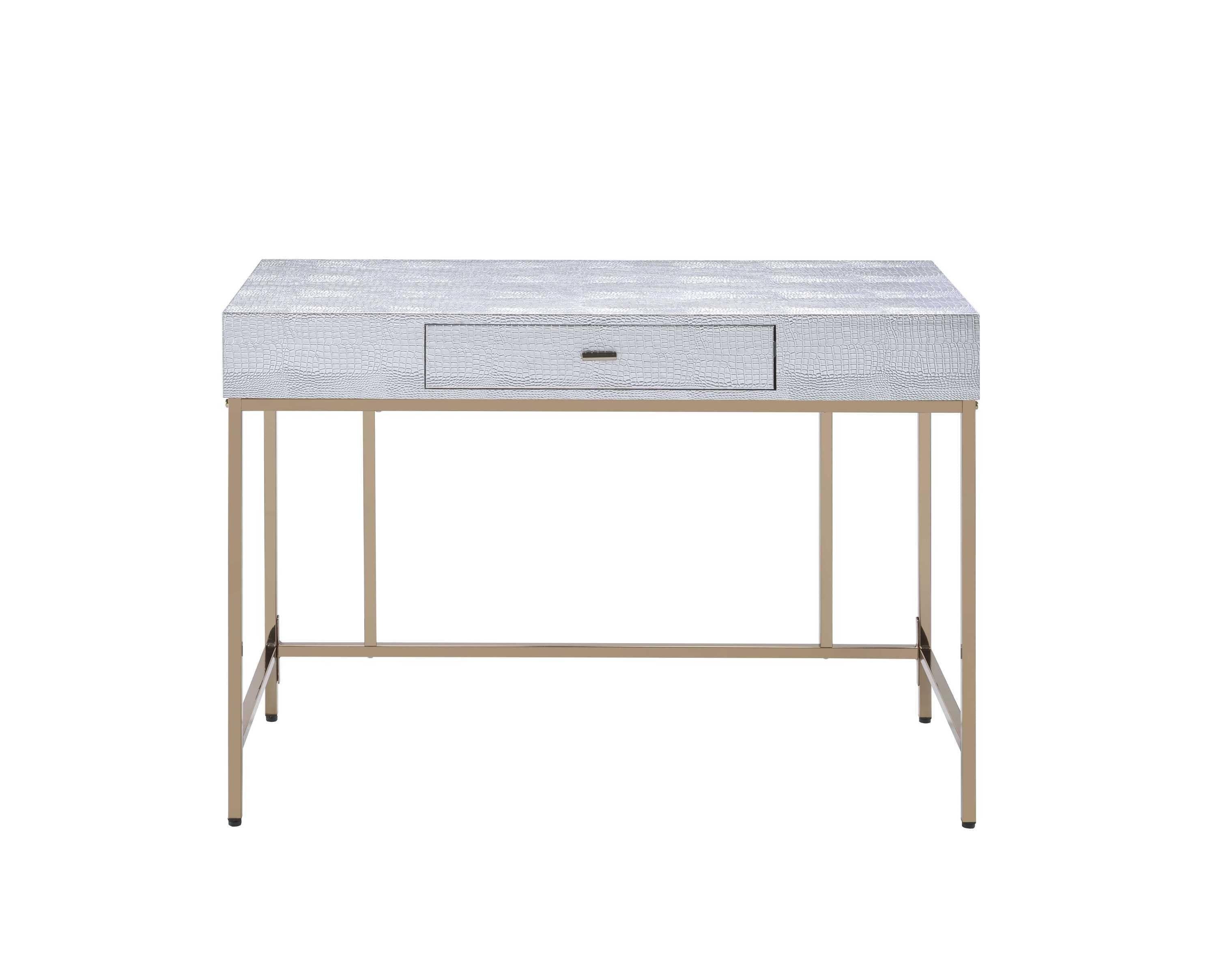 ACME Piety Vanity Desk in Silver PU & Champagne 92425