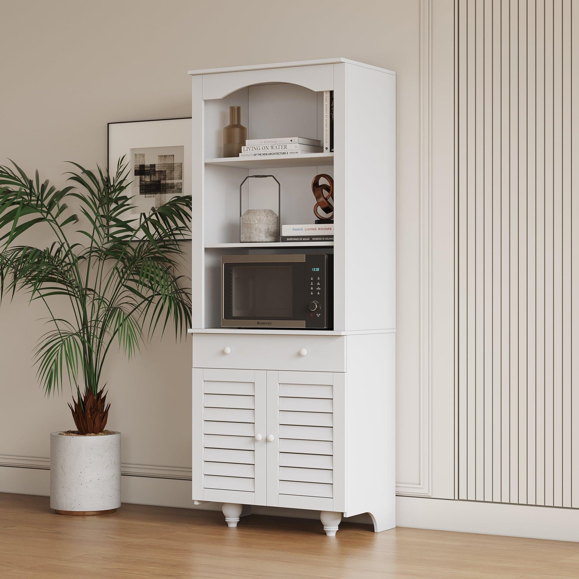 Freestanding Rustic Kitchen Buffet with Hutch, PantryStorage Cabinet, Adjustable Shelf image