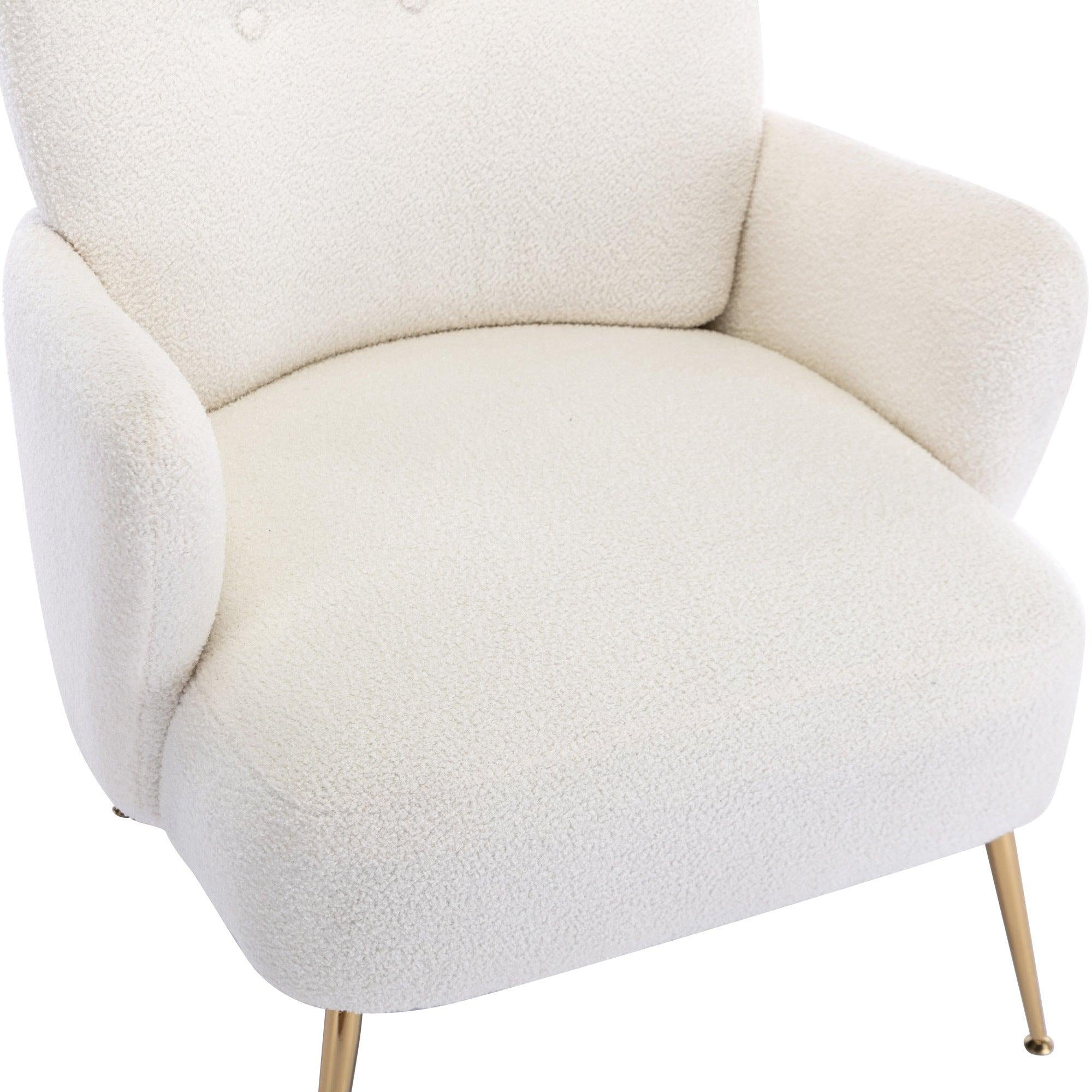 Cozy Teddy Fabric Arm Chair with Sloped High Back and Contemporary Metal Legs ,White