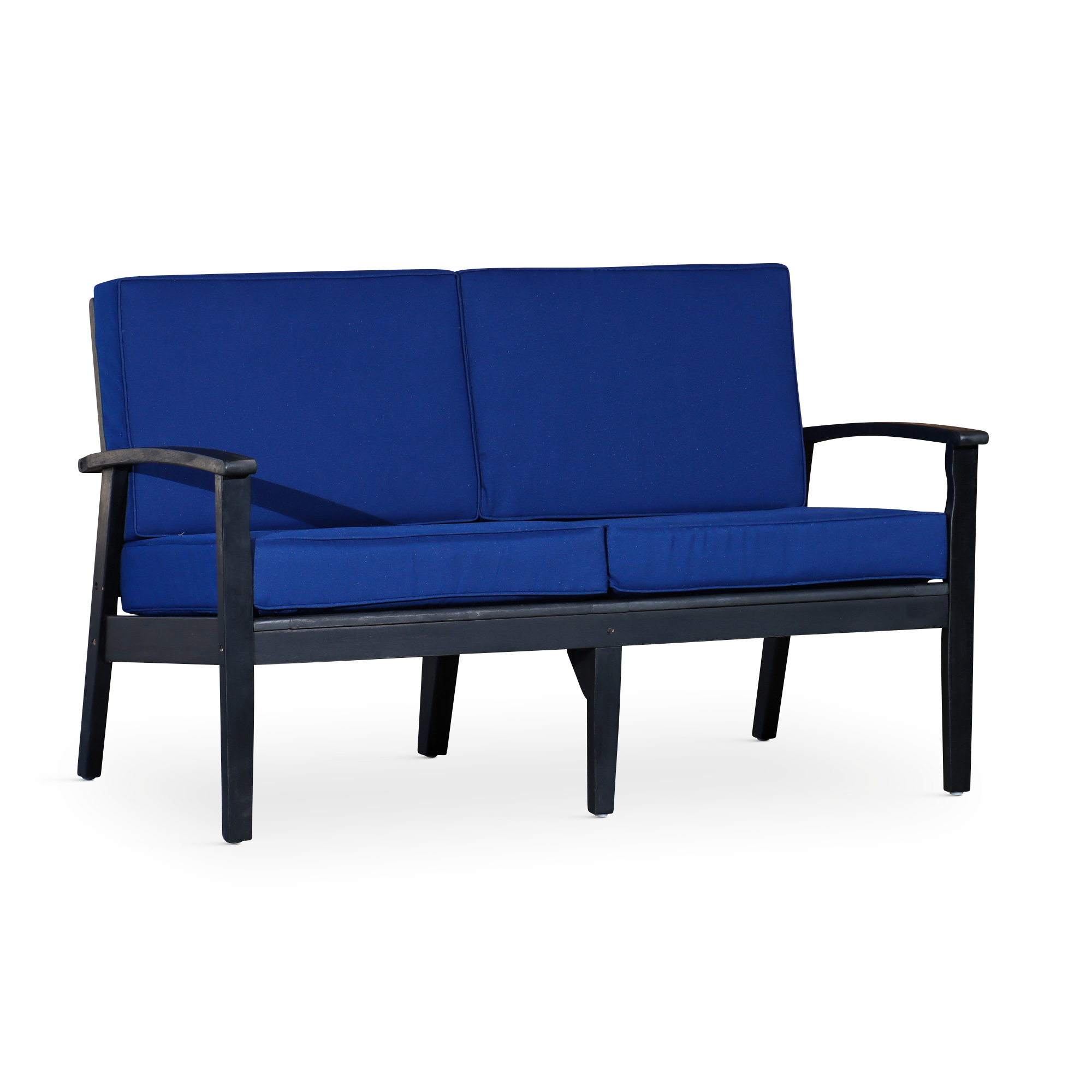 Eucalyptus Loveseat with Cushions, Espresso Finish, Navy Cushions image