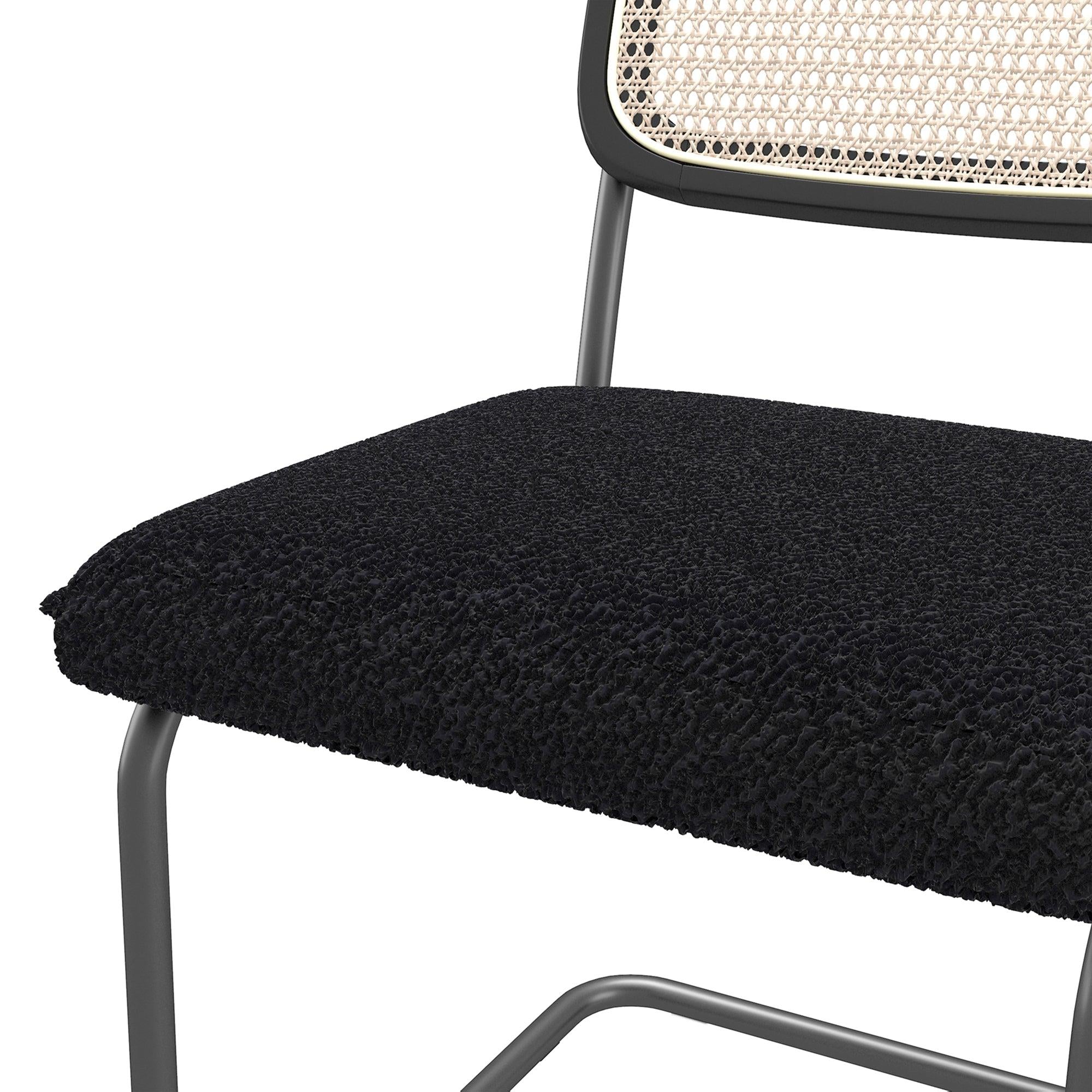 Set of 2, Teddy Velvet Dining Chair with High-Density Sponge, Rattan Chair for Dining room, Living room, Bedroom, Black