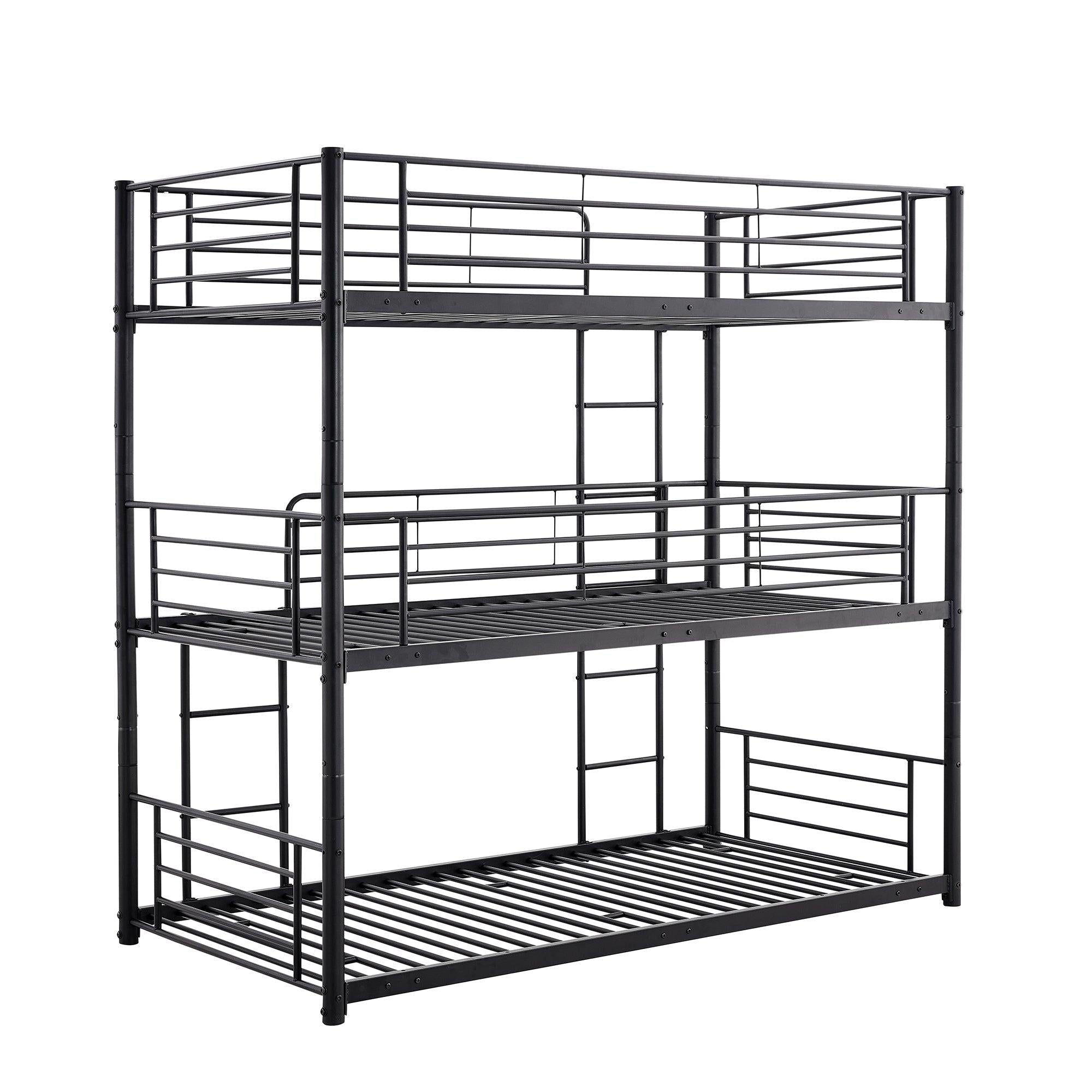 Twin-Twin-Twin Triple Bed with Built-in Ladder, Divided into Three Separate Beds,Black