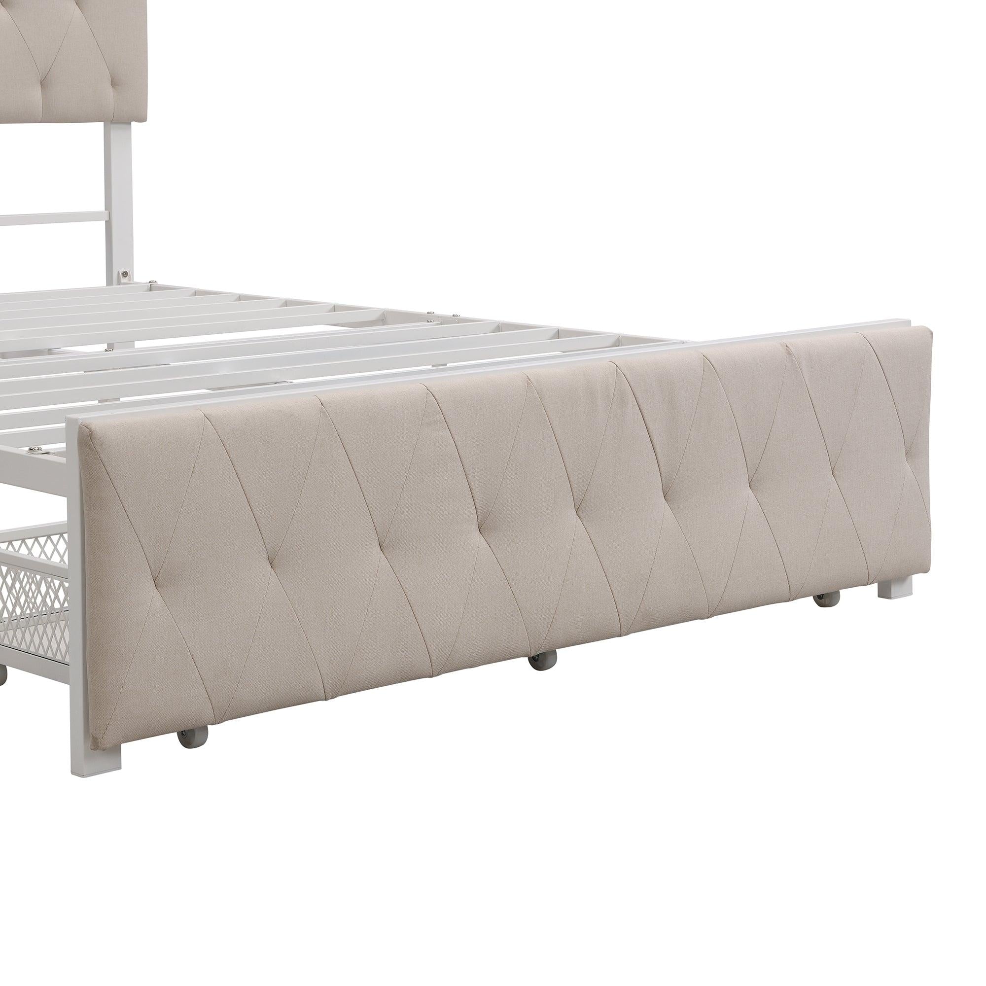 Full SizeStorage Bed Metal Platform Bed with a Big Drawer - Beige