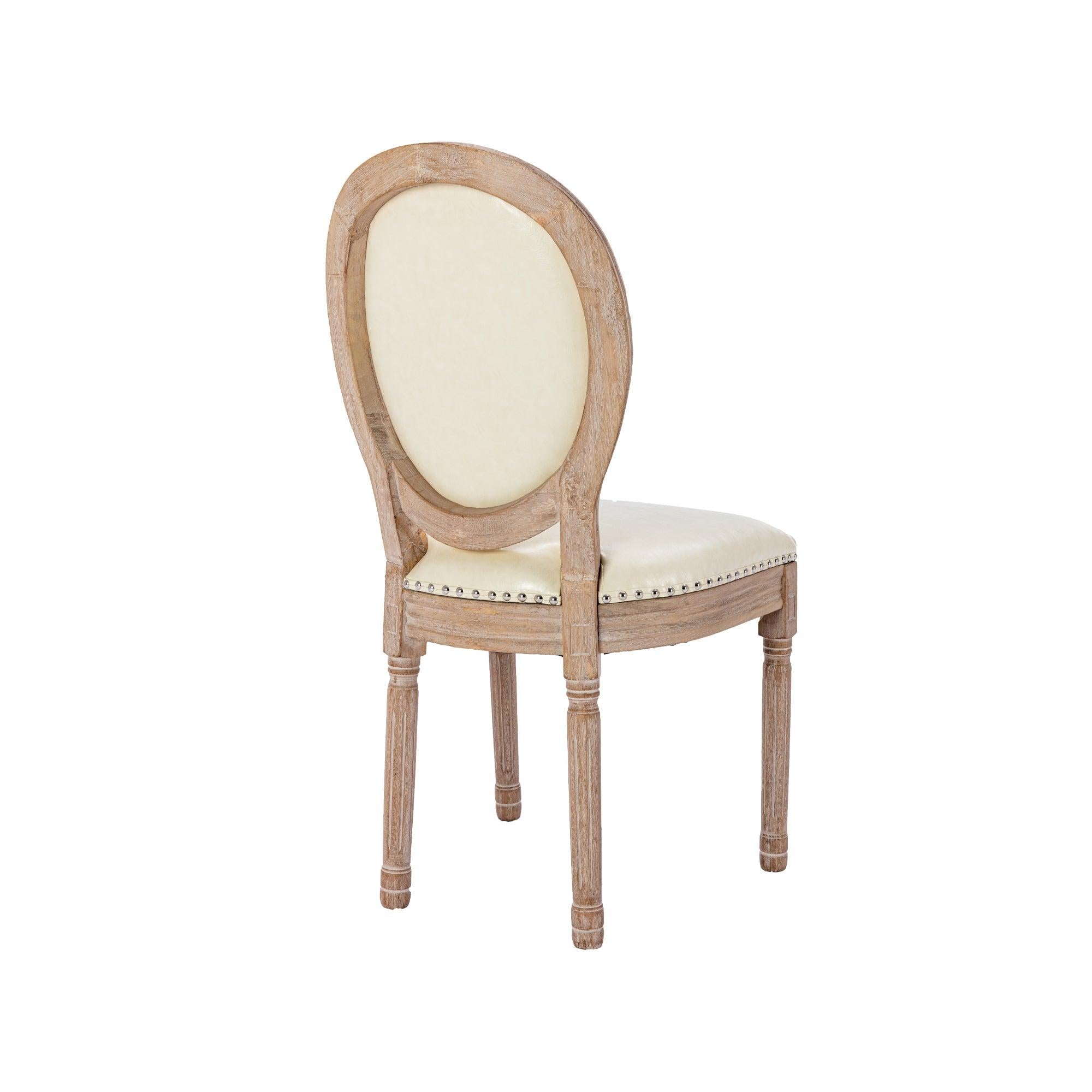 Upholstered  French Dining  Chair with rubber legs PU leather,Set of 2, Beige