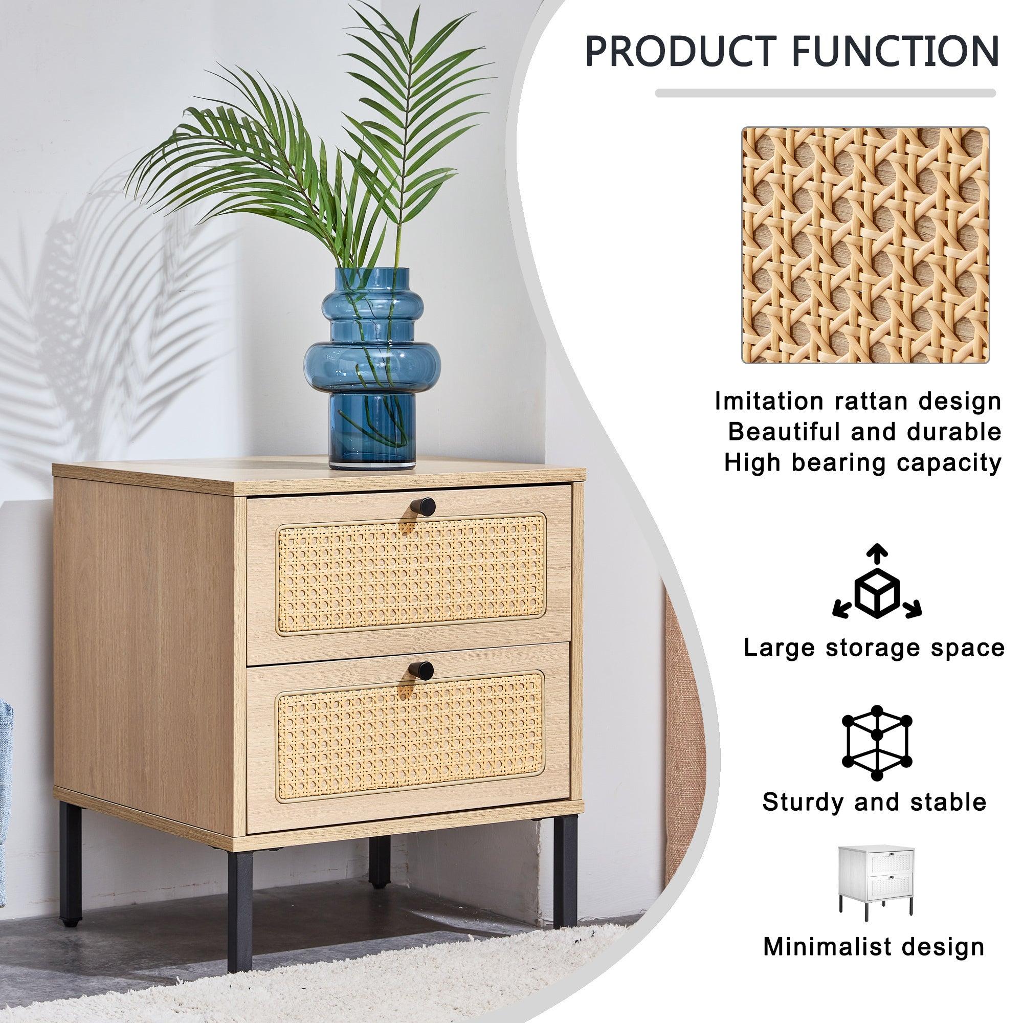 Modern simpleStorage cabinet MDF Board bedside cabinet Japanese rattan bedside cabinet Small household furniture bedside table.Applicable to dressing table in bedroom, porch, living room.2 Drawers