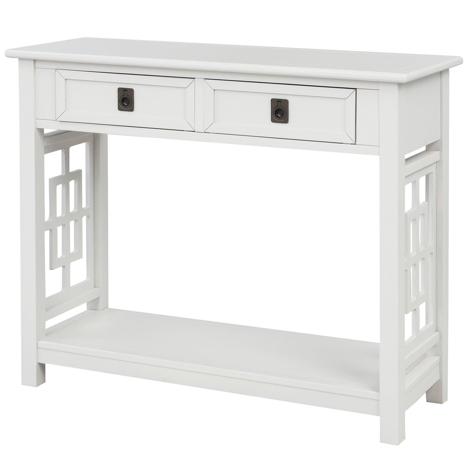 Console Table with 2 Drawers and Bottom Shelf, Entryway Accent Sofa Table (White)