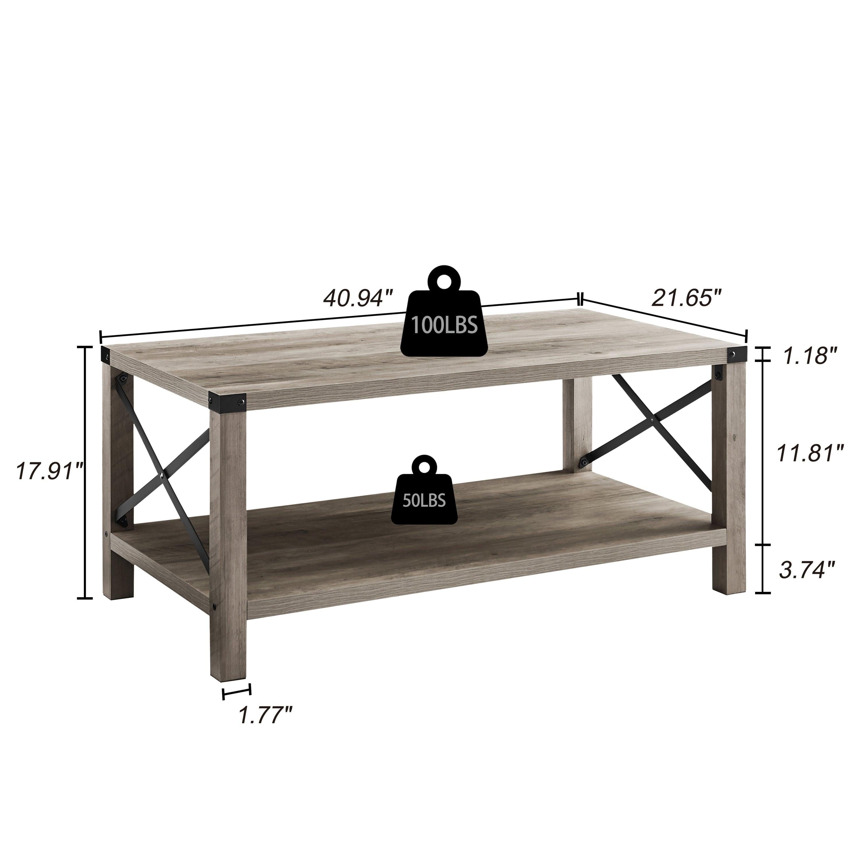 2-TierModern Farmhouse Coffee Table, Wood Rectangle Cocktail Table with Metal X- Frame (Gray, 40.94" w x 21.65" d x 17.91" h)