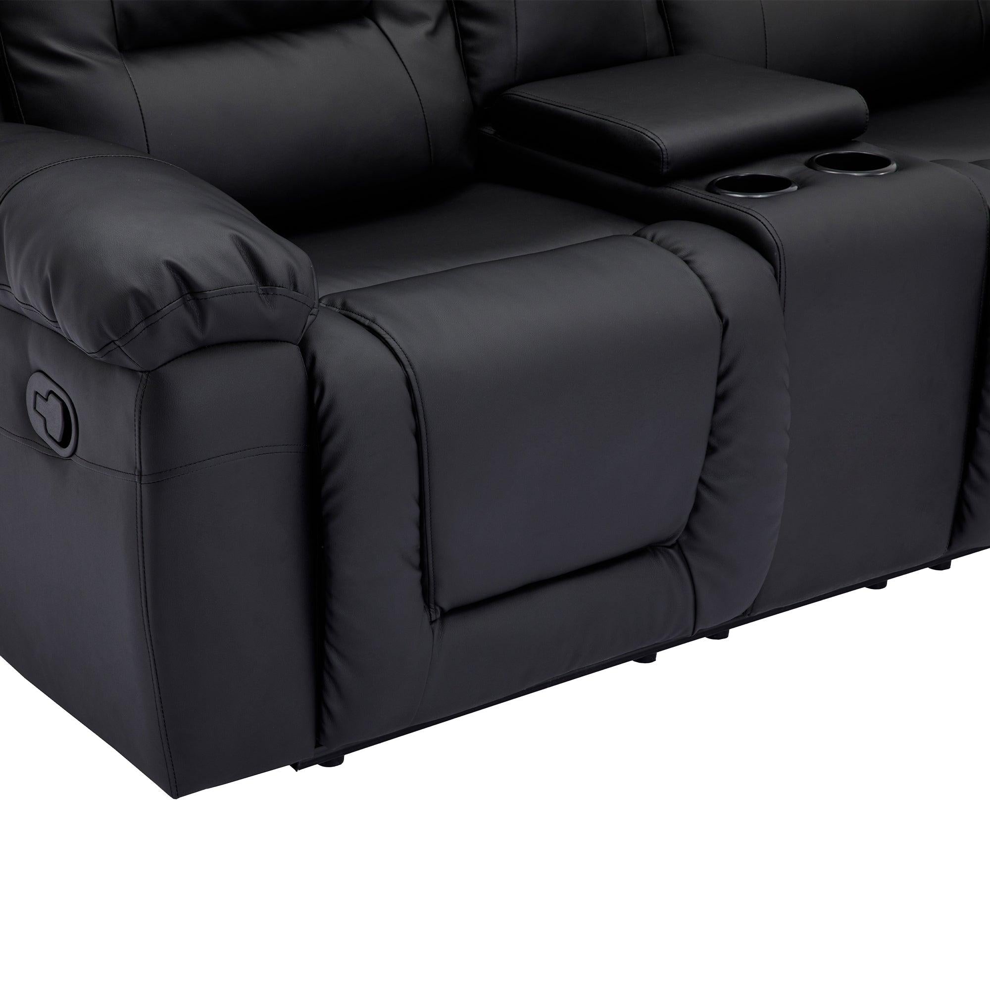 3 Pieces Recliner Sofa Sets,PU Leather Lounge Chair Loveseat Reclining Couch for Living Room,Black