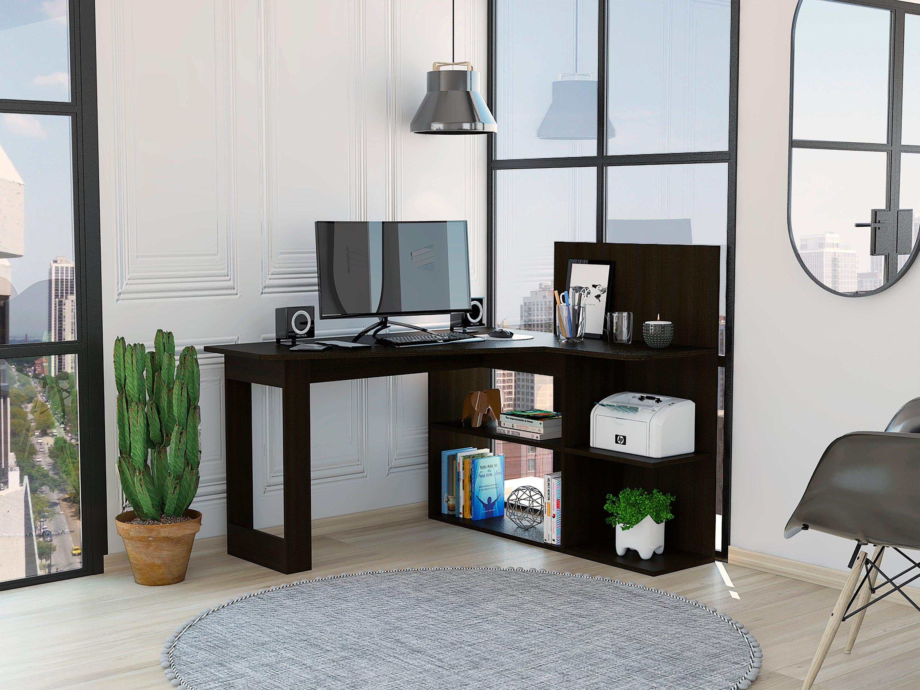 Fairfield 4-Shelf L-Shaped Computer Desk Black Wengue image