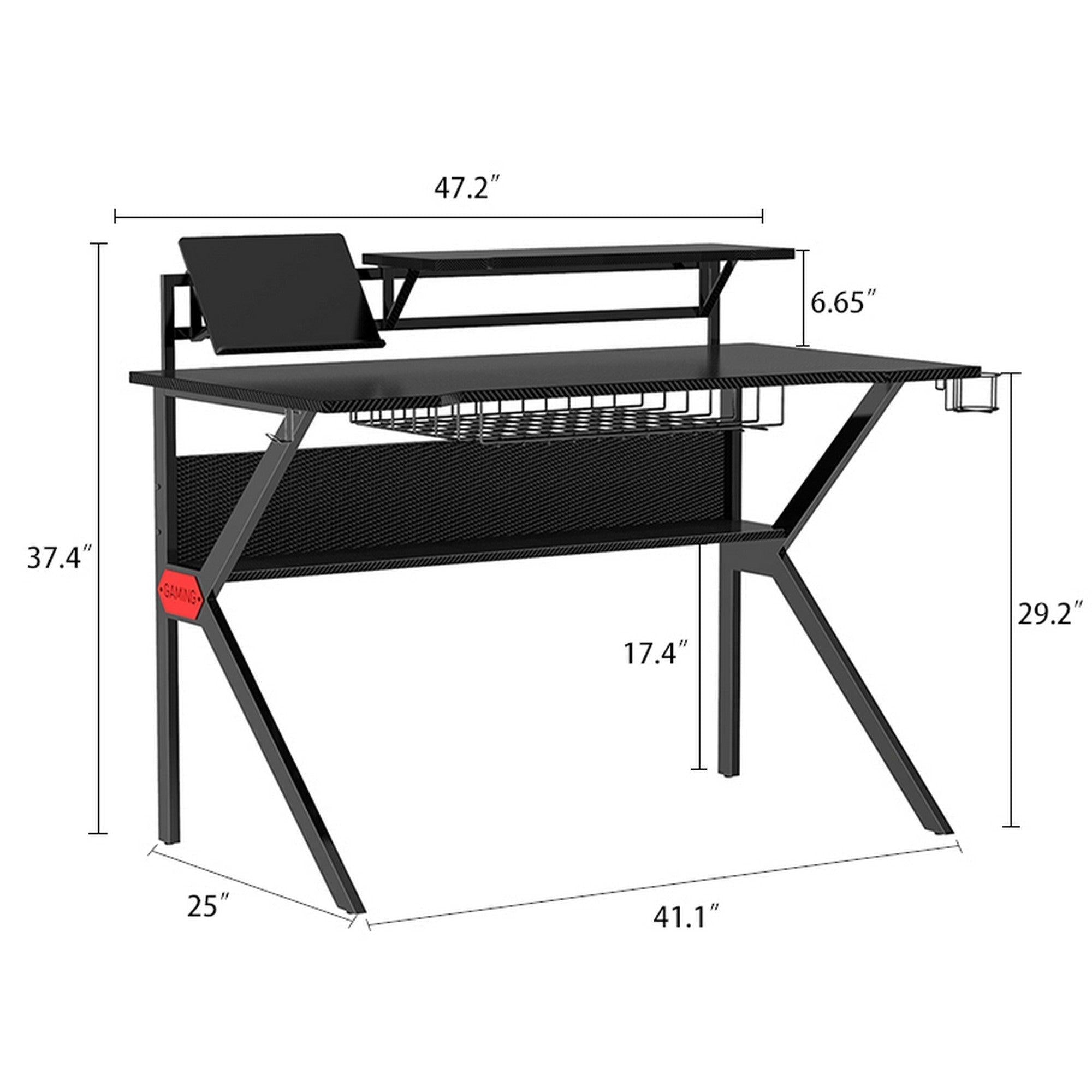 PVC Coated Ergonomic Metal Frame Gaming Desk with K Shape Legs, Black