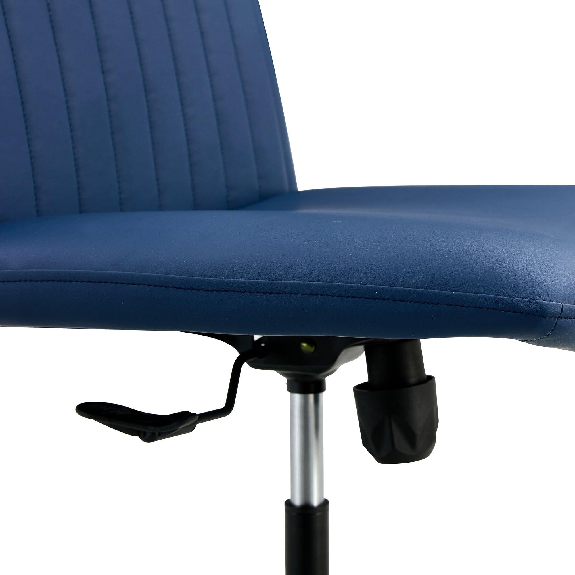 Office chair swivel chair Blue PU Material. Home Computer Chair Office Chair Adjustable 360 °Swivel Cushion Chair With Black Foot Swivel Chair Makeup Chair Study Desk Chair. No Wheels