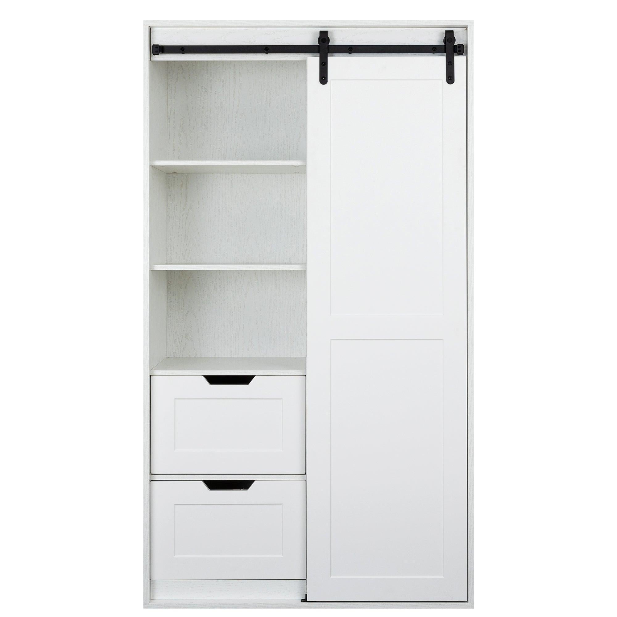 71-inch High wardrobe and cabinet , Clothes Locker，classic sliding barn door armoscope, locker, organizer for bedroom, cloakroom, living room,color： white