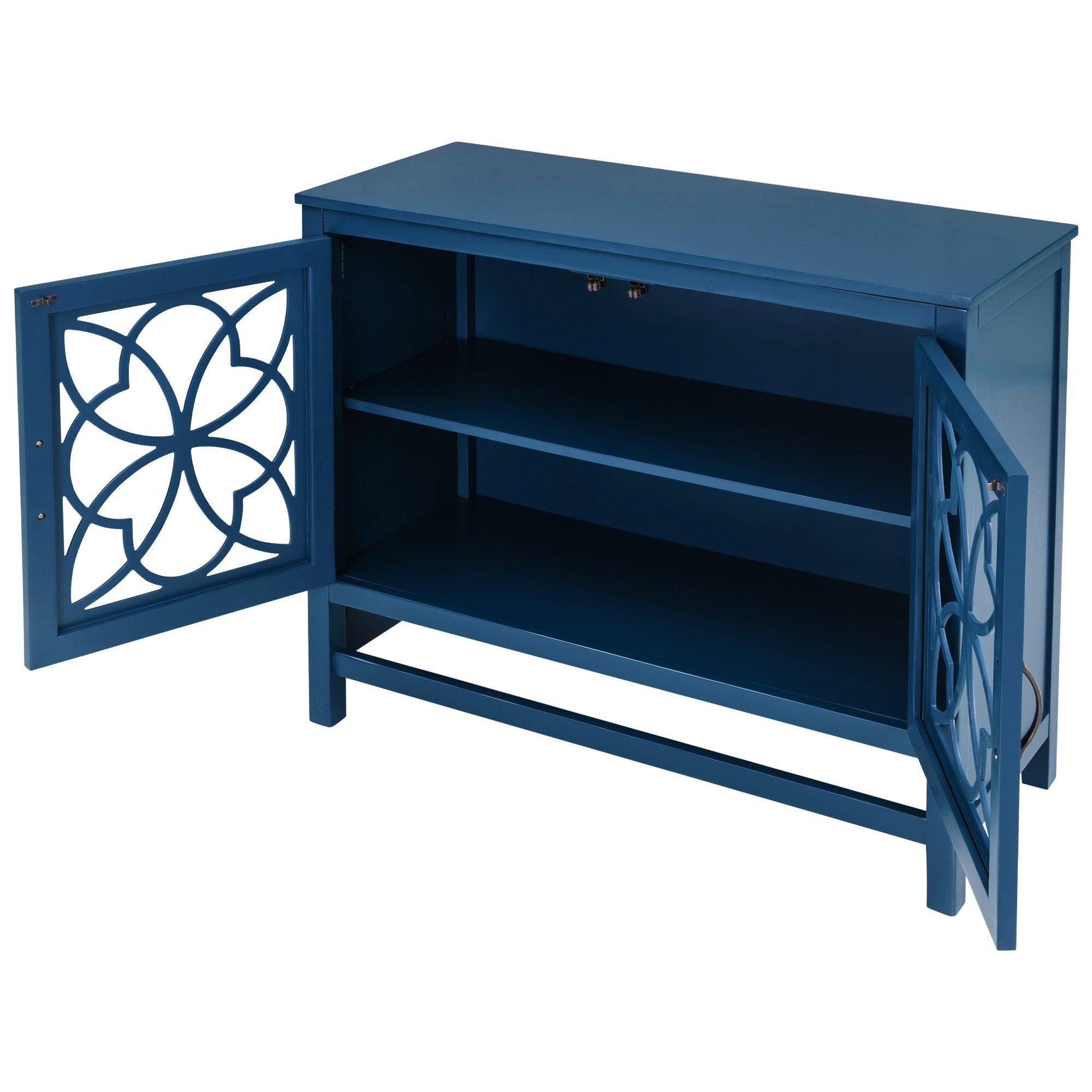 WoodStorage Cabinet with Doors and Adjustable Shelf, Entryway Kitchen Dining Room, Navy Blue