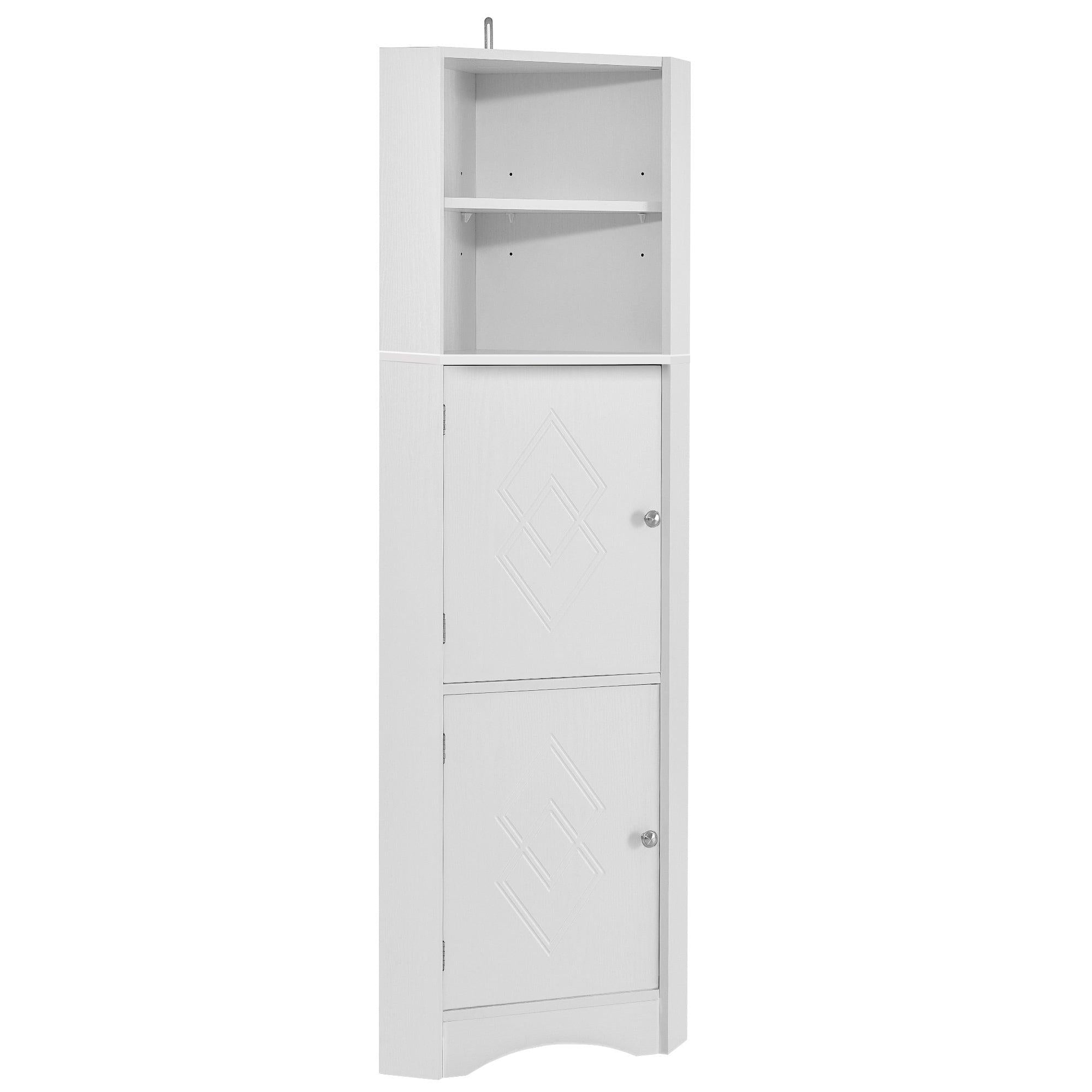 Tall Bathroom Corner Cabinet, FreestandingStorage Cabinet with Doors and Adjustable Shelves, MDF Board, White