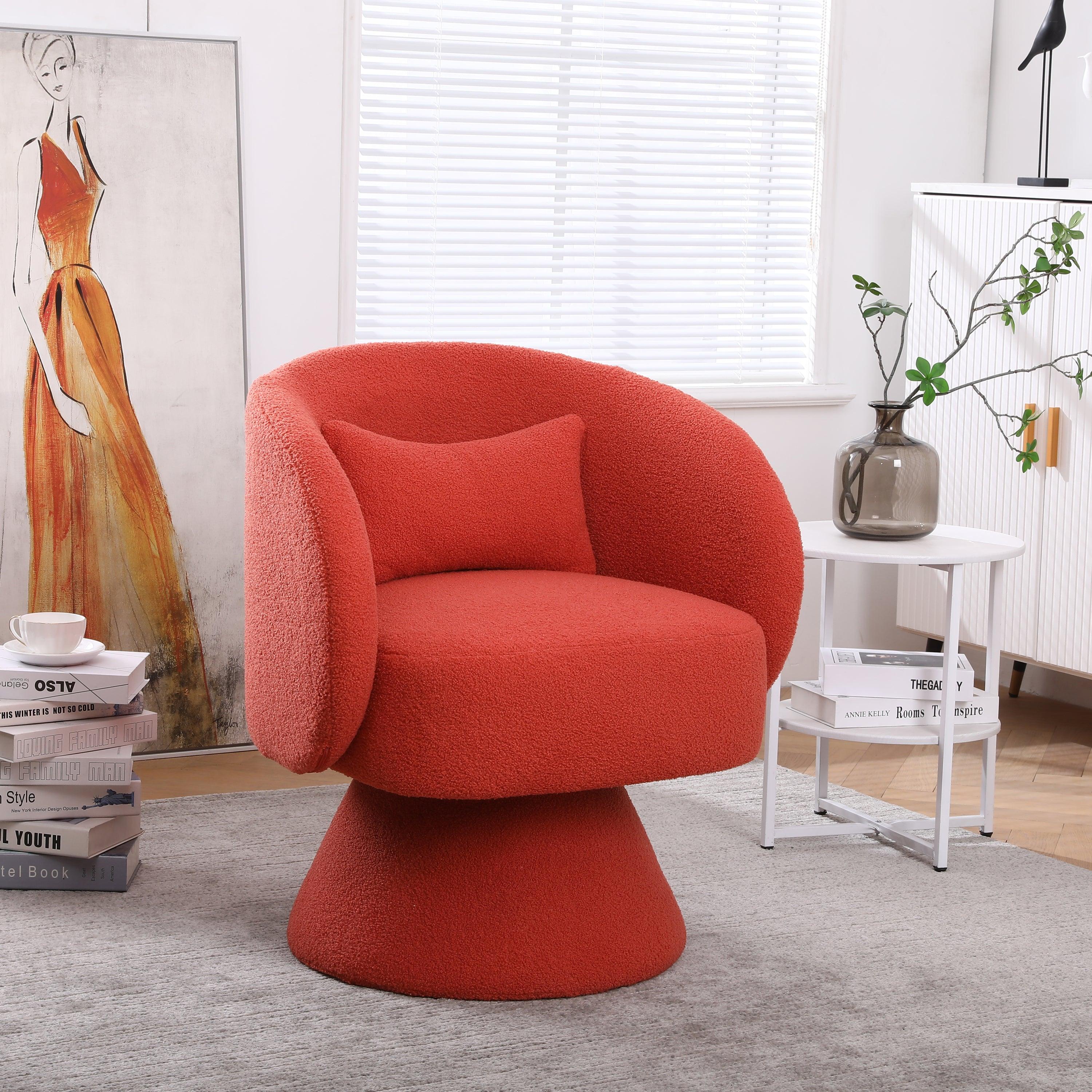 Swivel Accent Chair Armchair, Round Barrel Chair in Fabric for Living Room Bedroom(Orange) image